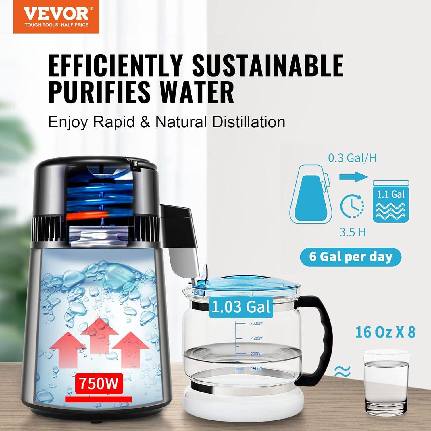 imageVEVOR Water Distiller 11 Gal Distilled Water Machine 750W Pure Water Distilling wBPA Free Plastic Container Water Distillation Kit wButton Countertop Distilled Water Maker for Home WhiteSilver