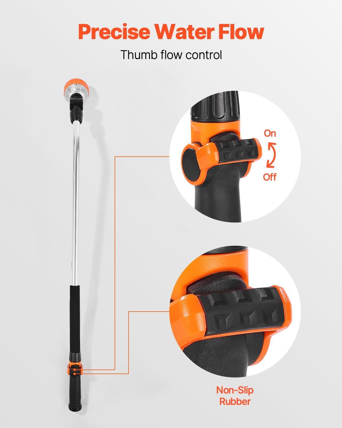 imageVEVOR Watering Wand 36Inch Extra Long Heavy Duty Garden Hose Wand with 8 Spray Patterns ampamp 180 Swivel Head Long Hose Nozzle Sprayer with onoff Thumb Control Ideal for Hanging Baskets36 Inch