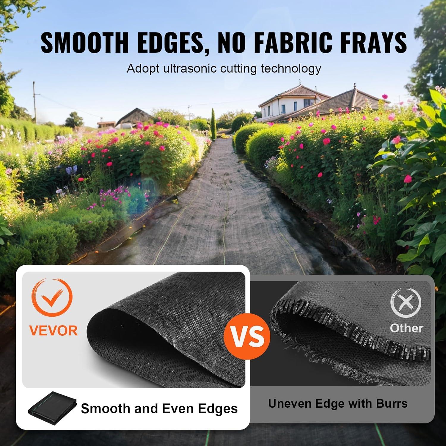 imageVEVOR Weed Barrier Landscape Fabric 3x300 FT Heavy Duty Garden Weed Fabric 32Oz Woven Weed Control Fabric Weed Blocker Mat Easy Setup Durable PP Gardening Fabric for Driveway Ground Cover Black4FT100FT32OZ