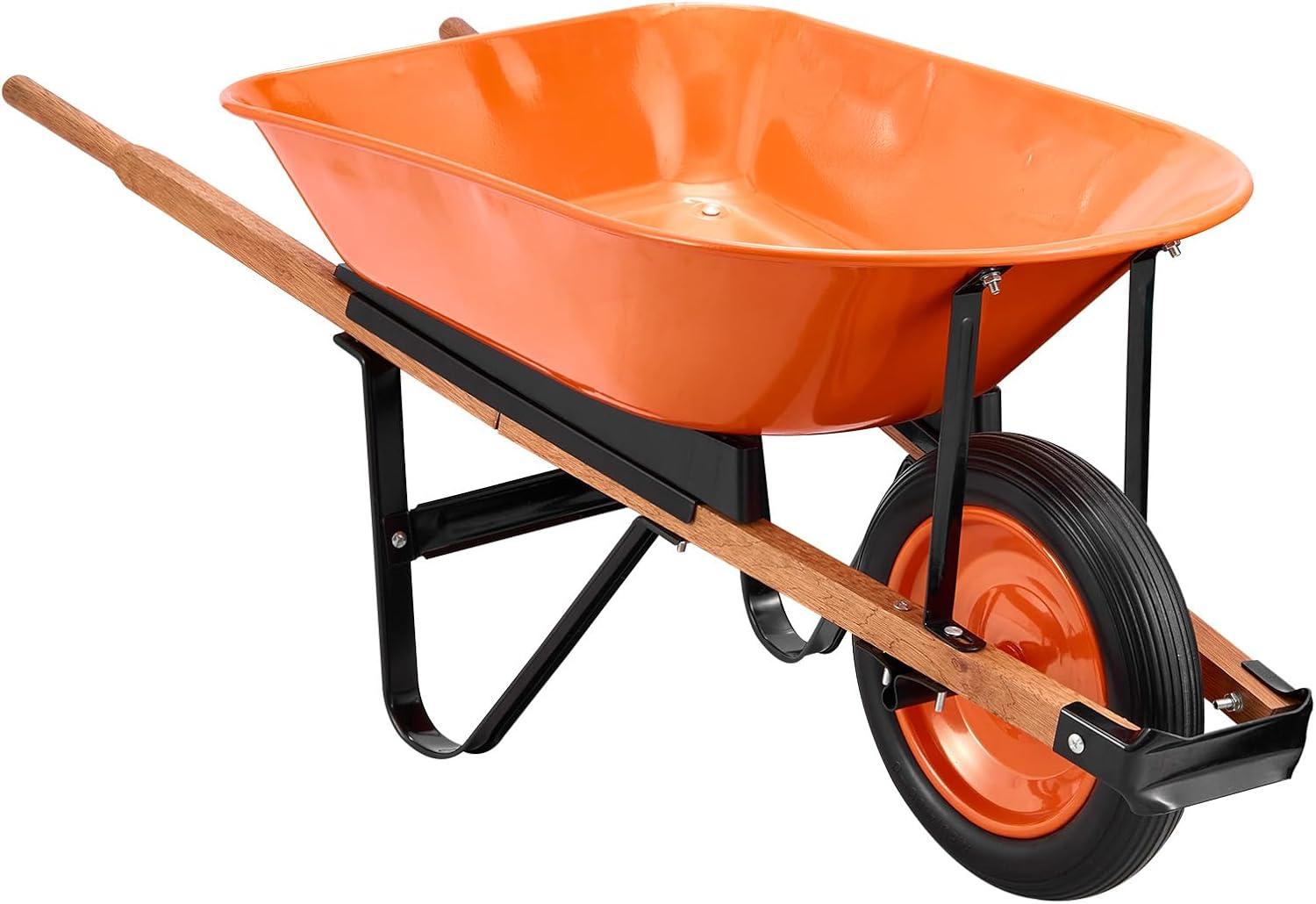 imageVEVOR Wheelbarrow Cart 5 Cu Ft Load ampamp 397 lbs Capacity 2 Wheels Garden Dump Cart Garden Wagon with Handle ampamp 10quot Wide Track Wheels Easy Loading Utility Yard Cart ampamp Wagons for Outdoor Lawn Yard5 Cu Ft Load  265 lbs