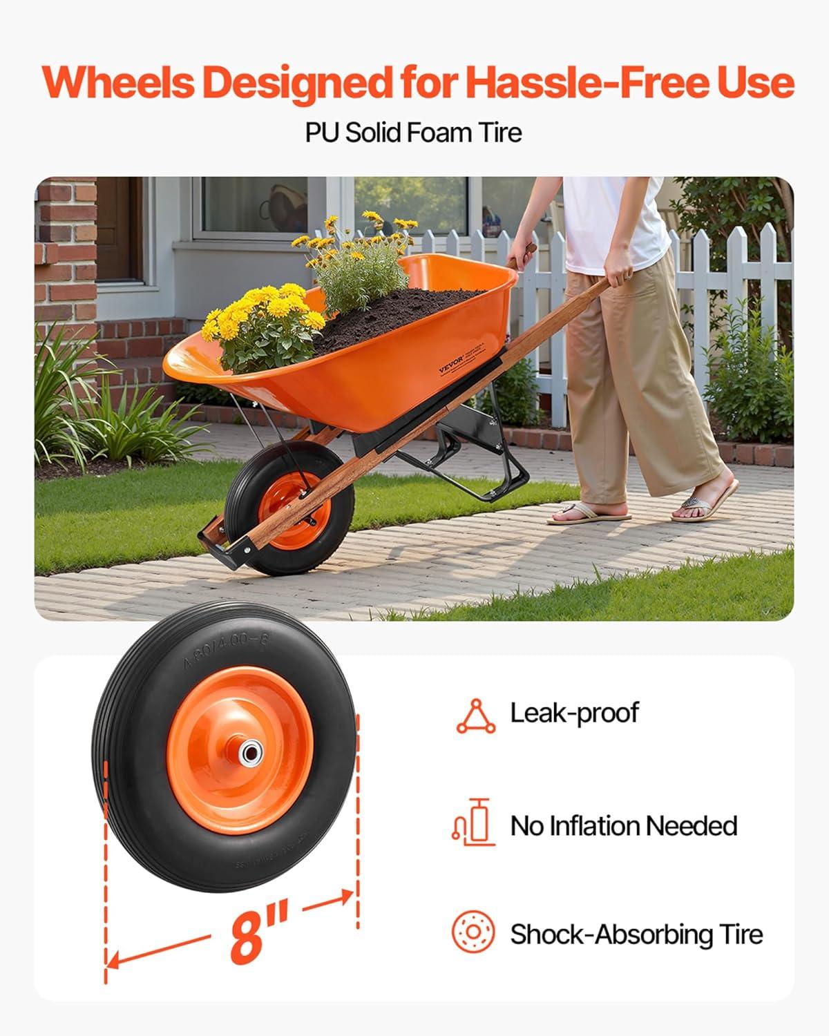 imageVEVOR Wheelbarrow Cart 5 Cu Ft Load ampamp 397 lbs Capacity 2 Wheels Garden Dump Cart Garden Wagon with Handle ampamp 10quot Wide Track Wheels Easy Loading Utility Yard Cart ampamp Wagons for Outdoor Lawn Yard6 Cu Ft Load  330 lbs