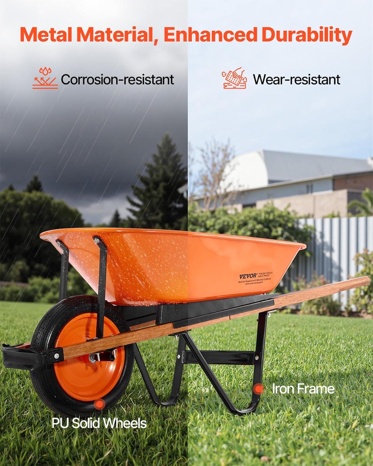 imageVEVOR Wheelbarrow Cart 5 Cu Ft Load ampamp 397 lbs Capacity 2 Wheels Garden Dump Cart Garden Wagon with Handle ampamp 10quot Wide Track Wheels Easy Loading Utility Yard Cart ampamp Wagons for Outdoor Lawn Yard5 Cu Ft Load  265 lbs