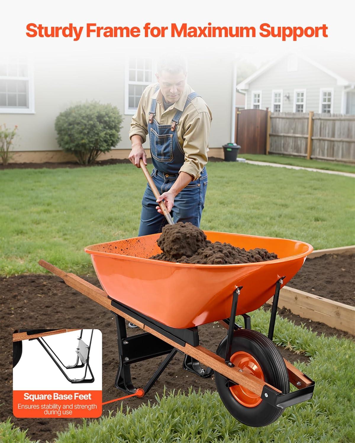 imageVEVOR Wheelbarrow Cart 5 Cu Ft Load ampamp 397 lbs Capacity 2 Wheels Garden Dump Cart Garden Wagon with Handle ampamp 10quot Wide Track Wheels Easy Loading Utility Yard Cart ampamp Wagons for Outdoor Lawn Yard6 Cu Ft Load  330 lbs