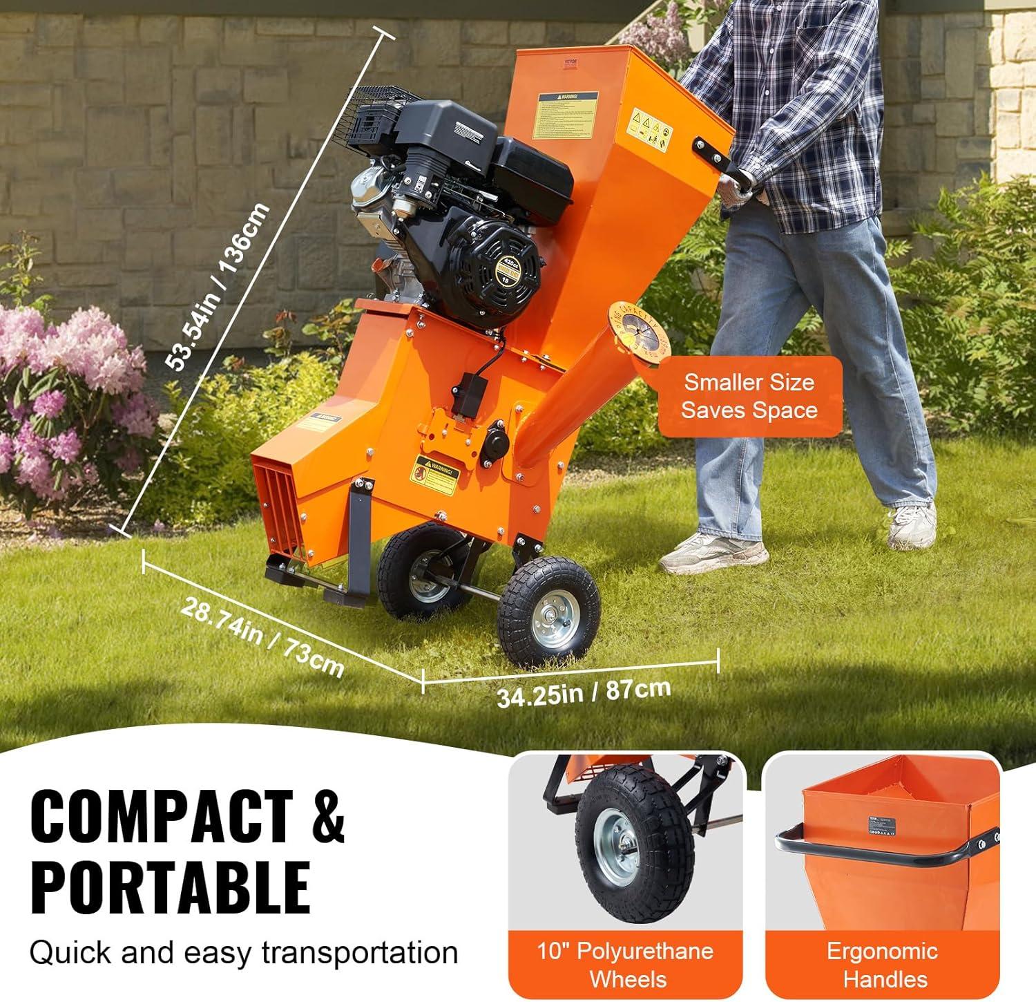 imageVEVOR Wood Chipper Shredder Mulcher 12 HP Heavy Duty Gas Powered 2 Max Diameter 420cc 86 kW Engine Woodchipper Fast Wood Chipping Chopping for Forestry Gardens Landscaping EPA Listed