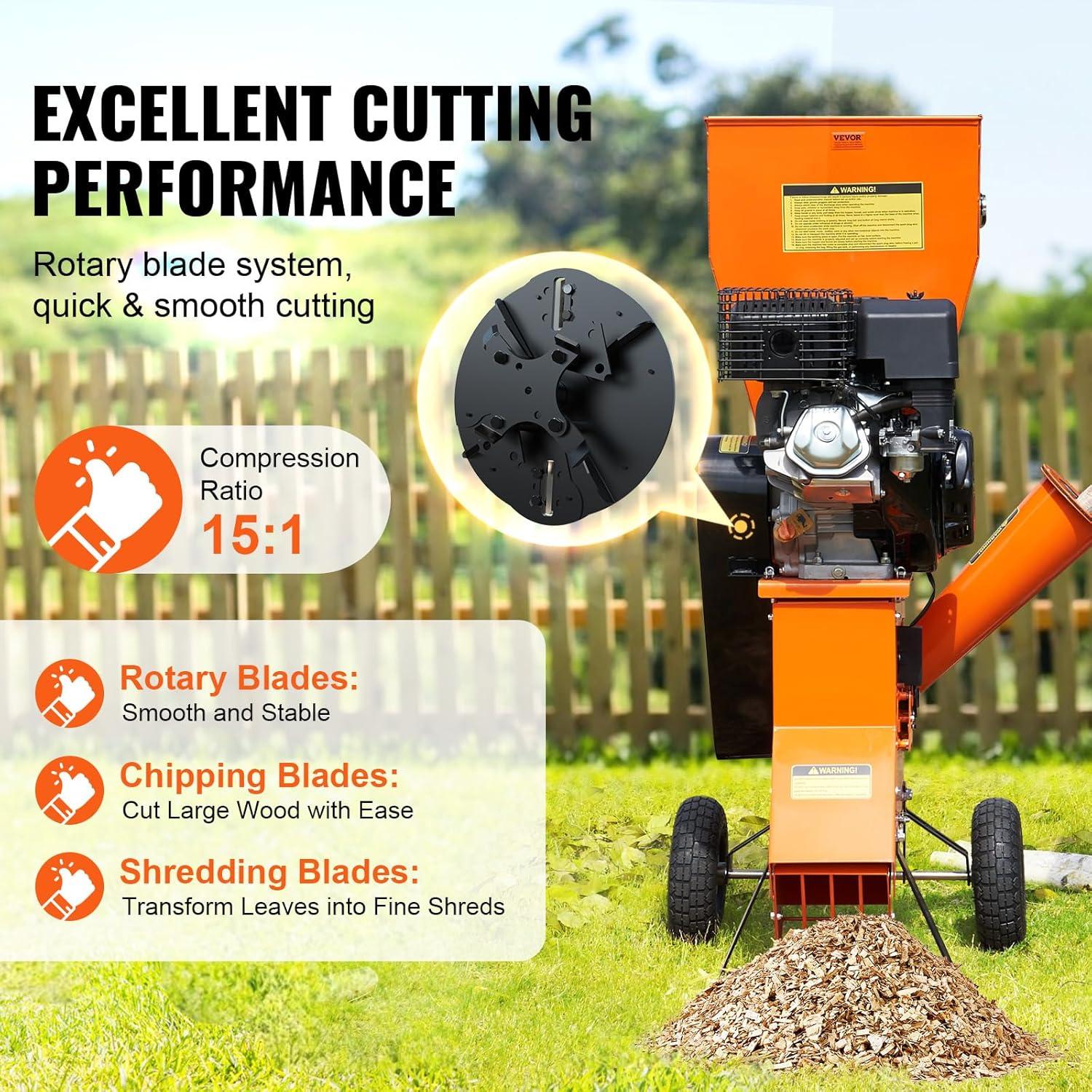 imageVEVOR Wood Chipper Shredder Mulcher 12 HP Heavy Duty Gas Powered 2 Max Diameter 420cc 86 kW Engine Woodchipper Fast Wood Chipping Chopping for Forestry Gardens Landscaping EPA Listed