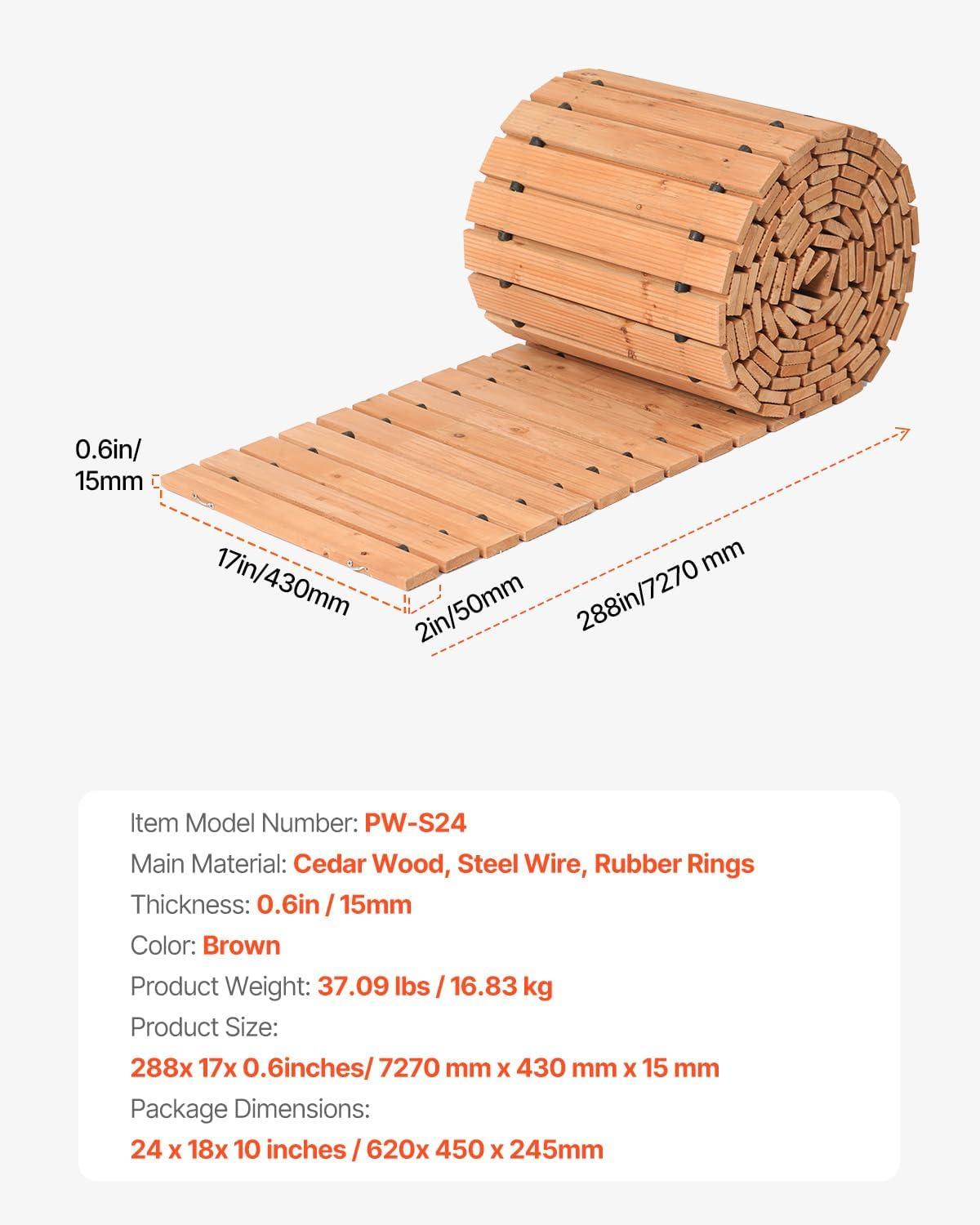 imageVEVOR Wooden Garden Pathway 8 ft L x 17 in W NonSlip Straight Garden Walkway Roll Out Cedar Outdoor Walkway Path with Wire Rope Connection Decorative Garden Paver for Backyard Wedding Party16ft17in