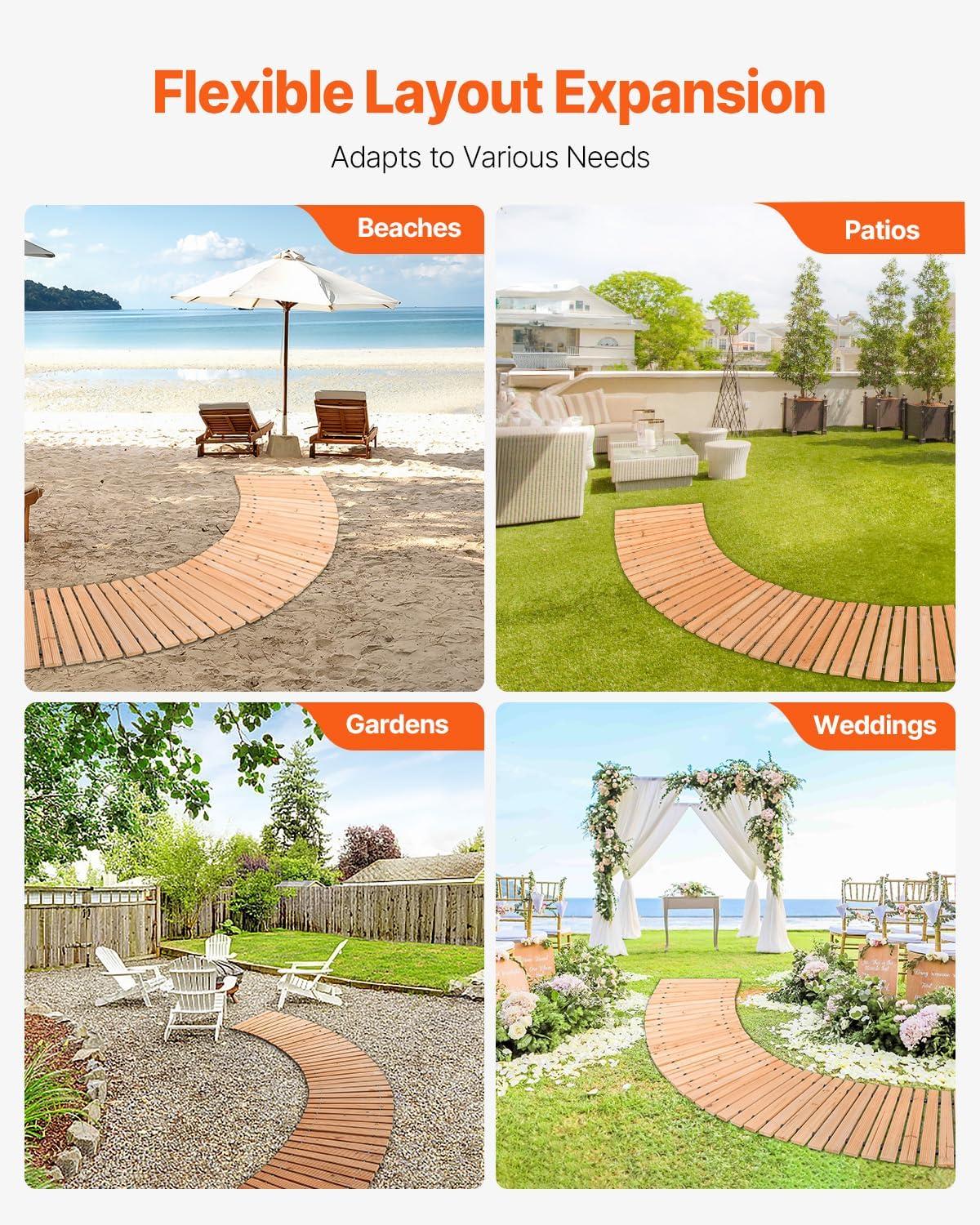 imageVEVOR Wooden Garden Pathway 8 ft L x 17 in W NonSlip Straight Garden Walkway Roll Out Cedar Outdoor Walkway Path with Wire Rope Connection Decorative Garden Paver for Backyard Wedding Party8ft17in