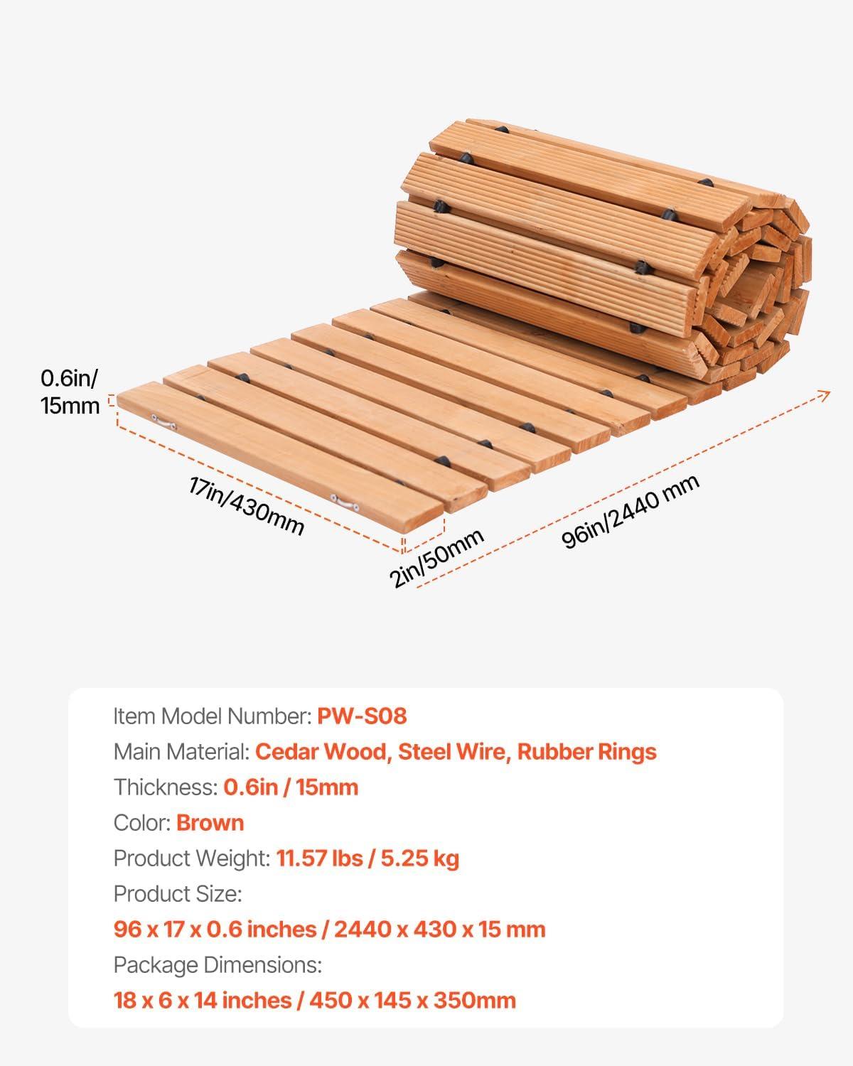 imageVEVOR Wooden Garden Pathway 8 ft L x 17 in W NonSlip Straight Garden Walkway Roll Out Cedar Outdoor Walkway Path with Wire Rope Connection Decorative Garden Paver for Backyard Wedding Party8ft17in