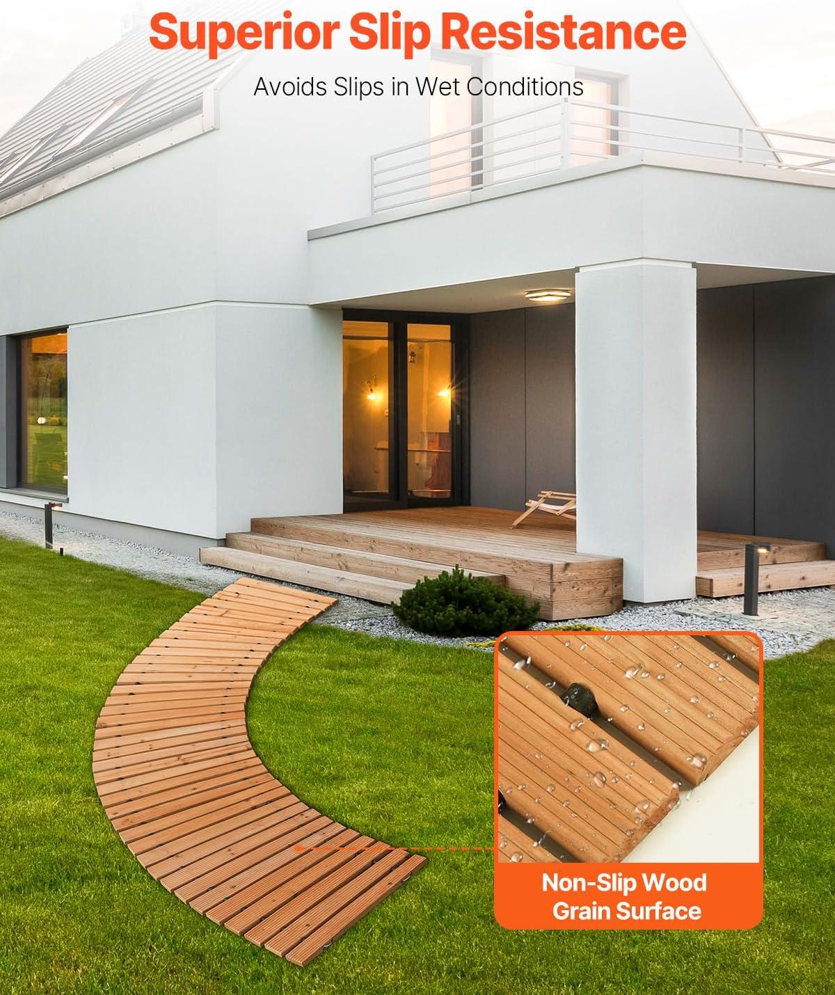 imageVEVOR Wooden Garden Pathway 8 ft L x 17 in W NonSlip Straight Garden Walkway Roll Out Cedar Outdoor Walkway Path with Wire Rope Connection Decorative Garden Paver for Backyard Wedding Party8ft17in