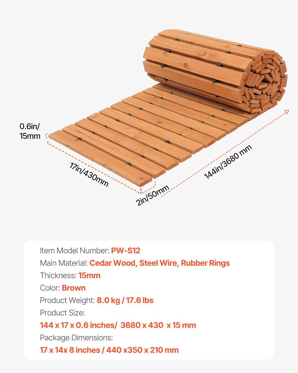 imageVEVOR Wooden Garden Pathway 8 ft L x 17 in W NonSlip Straight Garden Walkway Roll Out Cedar Outdoor Walkway Path with Wire Rope Connection Decorative Garden Paver for Backyard Wedding Party12ft17in