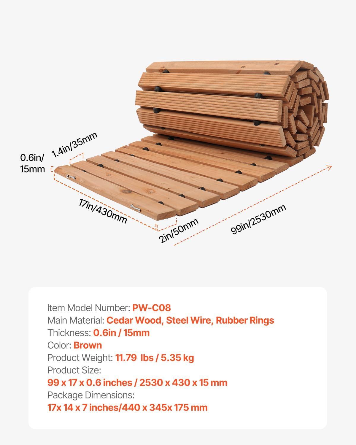 imageVEVOR Wooden Garden Pathway 8 ft L x 17 in W NonSlip Straight Garden Walkway Roll Out Cedar Outdoor Walkway Path with Wire Rope Connection Decorative Garden Paver for Backyard Wedding Party8ft17in