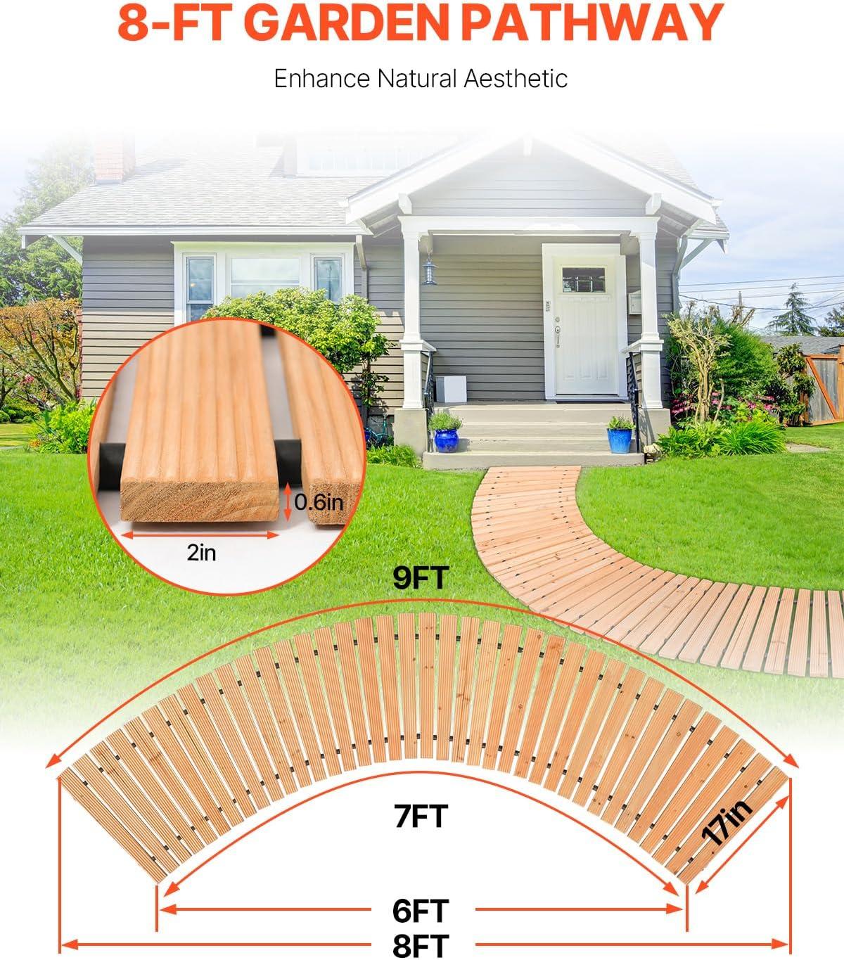 imageVEVOR Wooden Garden Pathway 8 ft L x 17 in W NonSlip Straight Garden Walkway Roll Out Cedar Outdoor Walkway Path with Wire Rope Connection Decorative Garden Paver for Backyard Wedding Party8ft17in