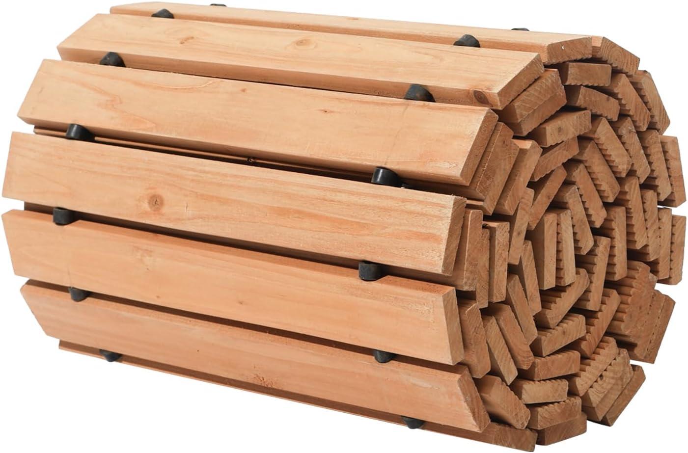 imageVEVOR Wooden Garden Pathway 8 ft L x 17 in W NonSlip Straight Garden Walkway Roll Out Cedar Outdoor Walkway Path with Wire Rope Connection Decorative Garden Paver for Backyard Wedding Party12ft17in