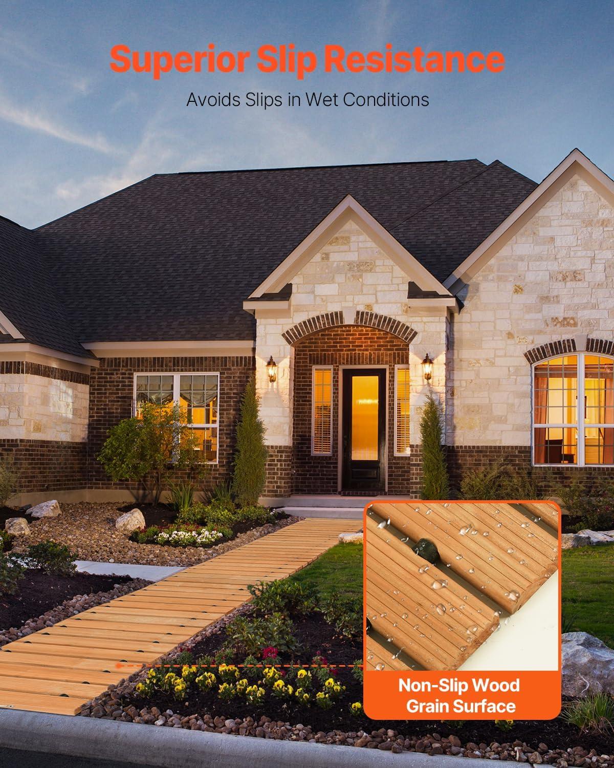 imageVEVOR Wooden Garden Pathway 8 ft L x 17 in W NonSlip Straight Garden Walkway Roll Out Cedar Outdoor Walkway Path with Wire Rope Connection Decorative Garden Paver for Backyard Wedding Party8ft17in