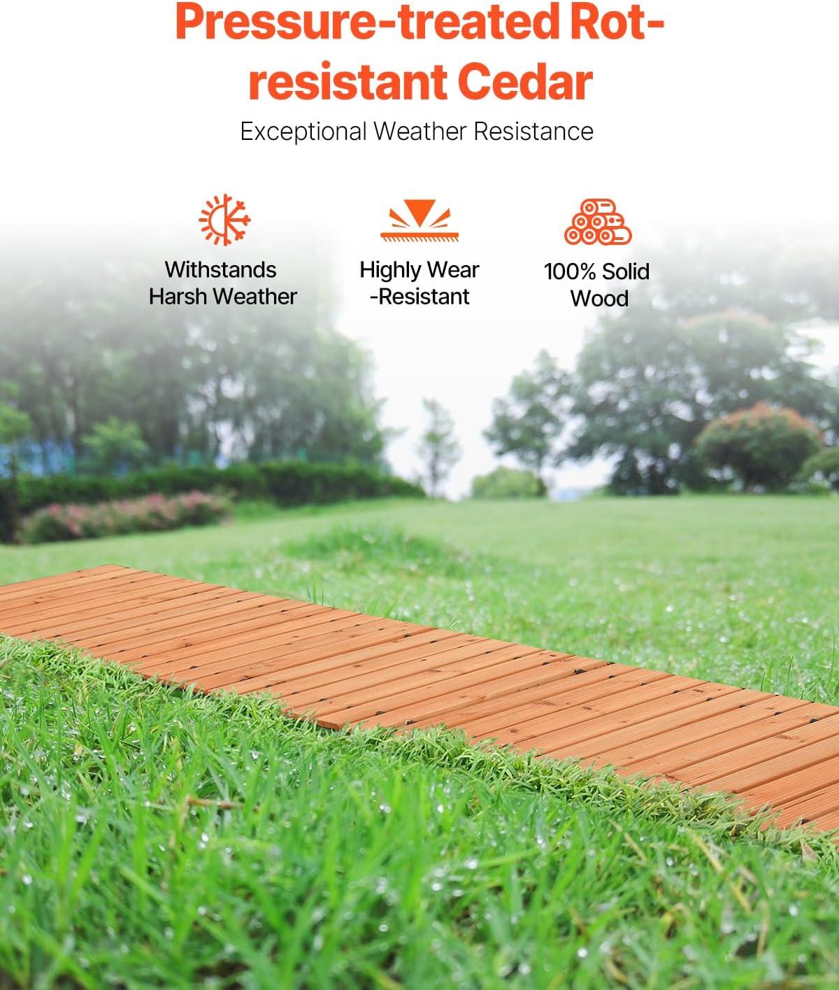 imageVEVOR Wooden Garden Pathway 8 ft L x 17 in W NonSlip Straight Garden Walkway Roll Out Cedar Outdoor Walkway Path with Wire Rope Connection Decorative Garden Paver for Backyard Wedding Party12ft17in