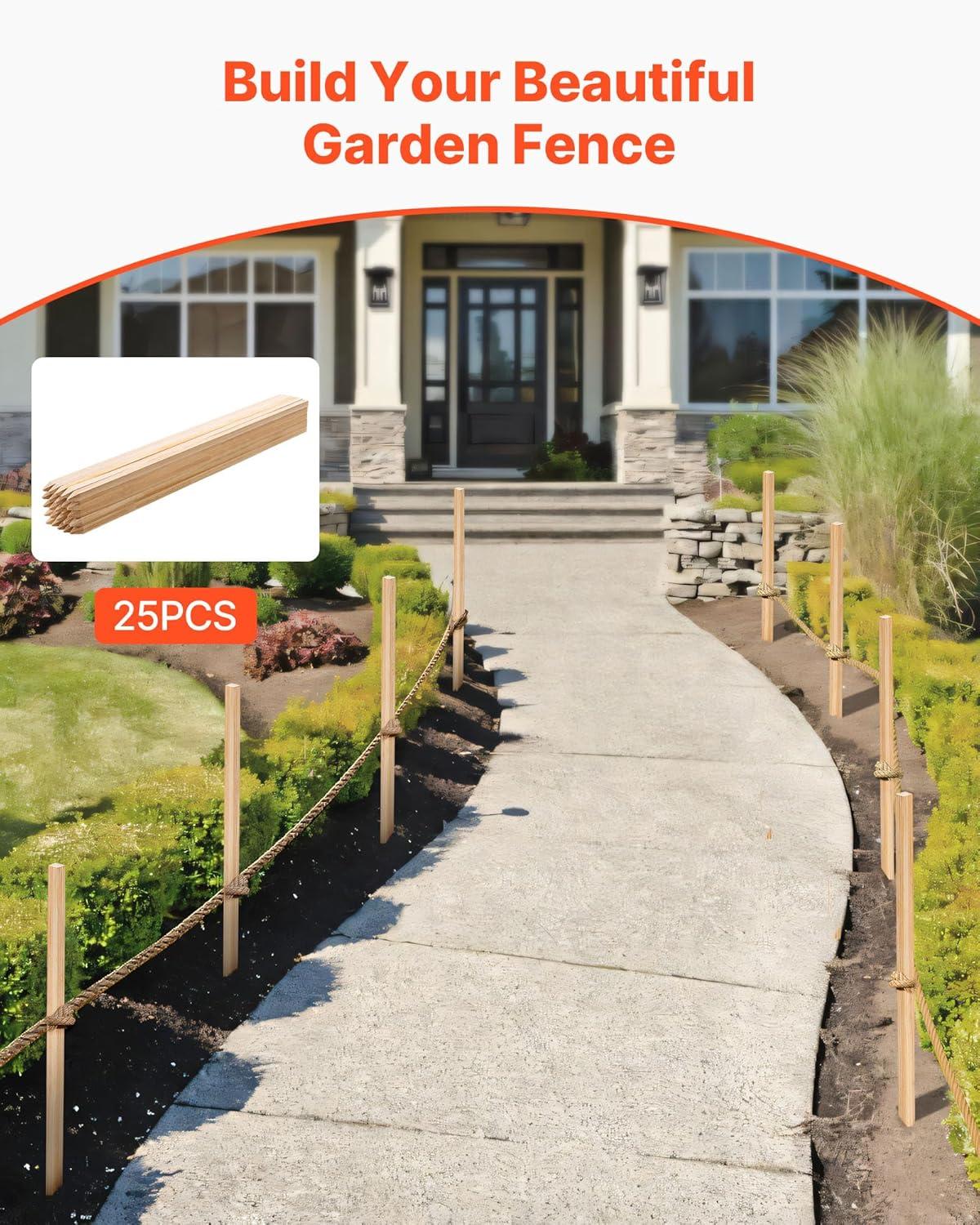 imageVEVOR Wooden Garden Stakes 25 Pcs 24 x 05 x15 in Survey Grading Stakes Garden Ground Stake with Sharp Point Fir Wood Plant Support Stake Sign Posts for Silt Fence Backyard Boundaries Baselines075 x 075 x 36in25pcs