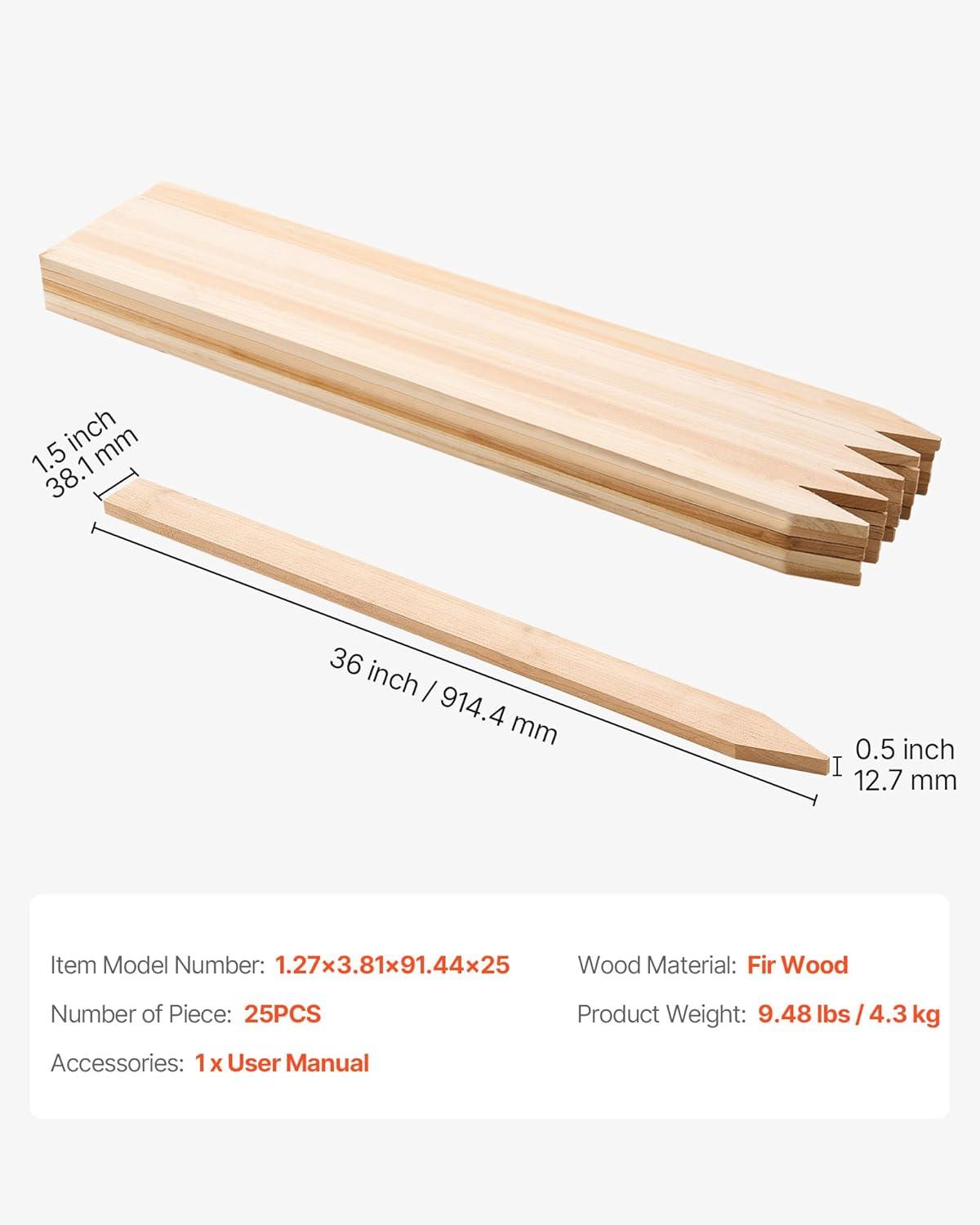 imageVEVOR Wooden Garden Stakes 25 Pcs 24 x 05 x15 in Survey Grading Stakes Garden Ground Stake with Sharp Point Fir Wood Plant Support Stake Sign Posts for Silt Fence Backyard Boundaries Baselines05 x 15 x 36in25pcs