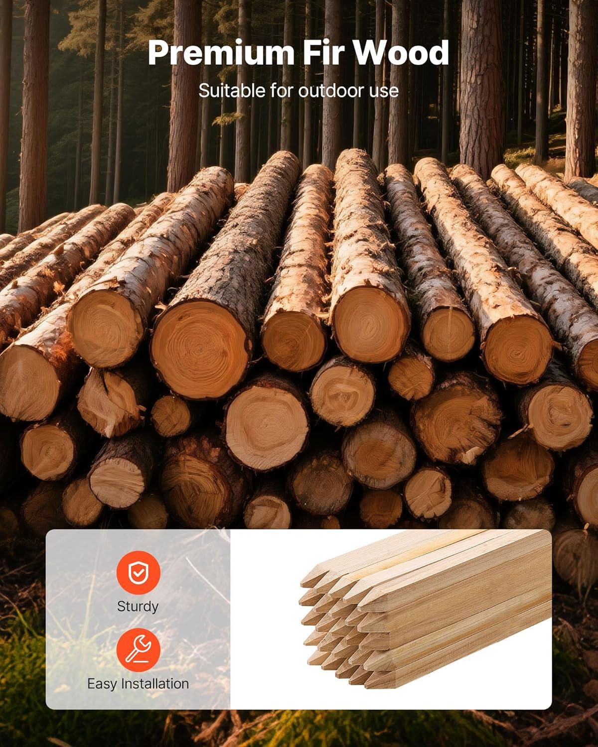 imageVEVOR Wooden Garden Stakes 25 Pcs 24 x 05 x15 in Survey Grading Stakes Garden Ground Stake with Sharp Point Fir Wood Plant Support Stake Sign Posts for Silt Fence Backyard Boundaries Baselines075 x 075 x 36in50pcs