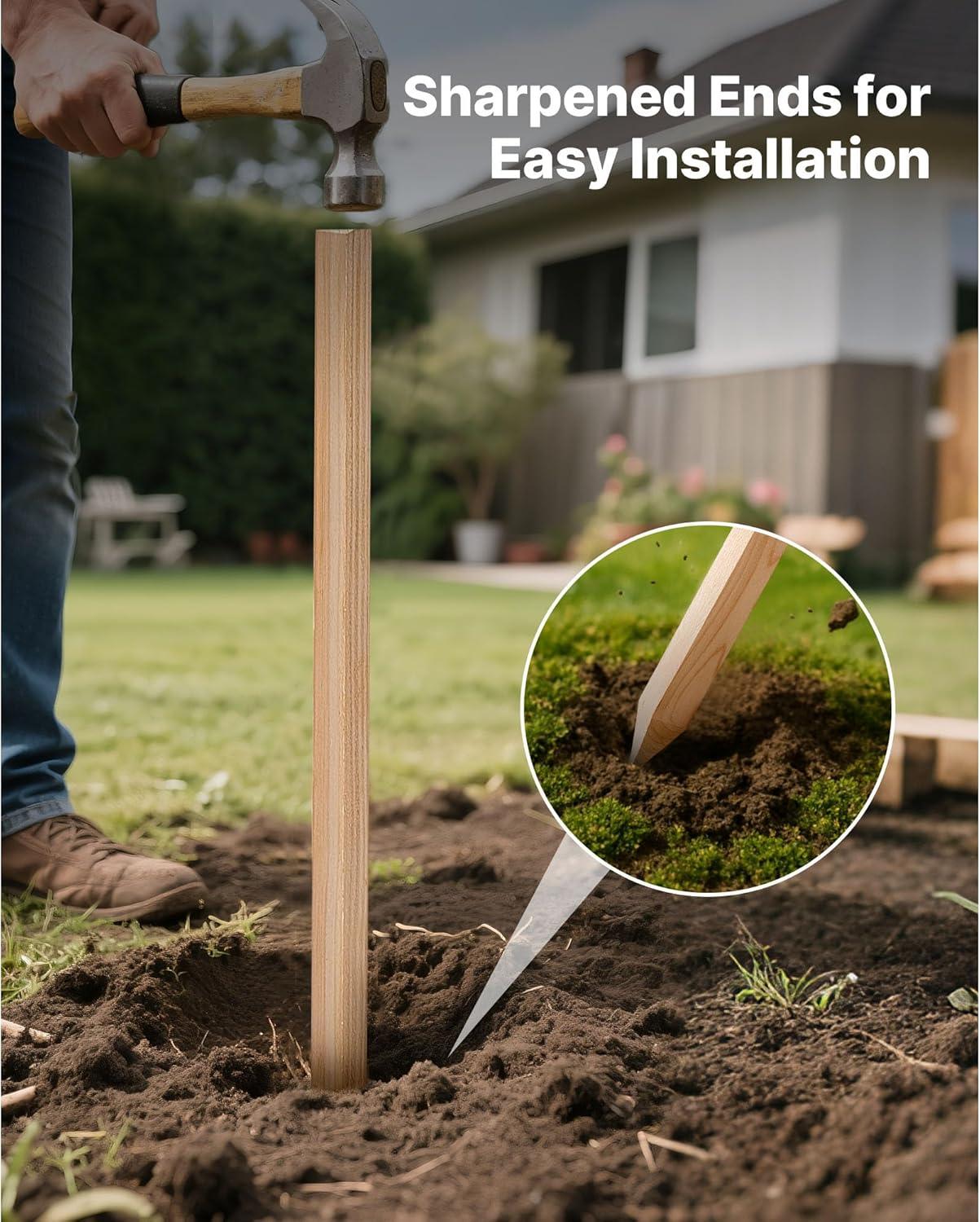 imageVEVOR Wooden Garden Stakes 25 Pcs 24 x 05 x15 in Survey Grading Stakes Garden Ground Stake with Sharp Point Fir Wood Plant Support Stake Sign Posts for Silt Fence Backyard Boundaries Baselines075 x 075 x 48in25pcs