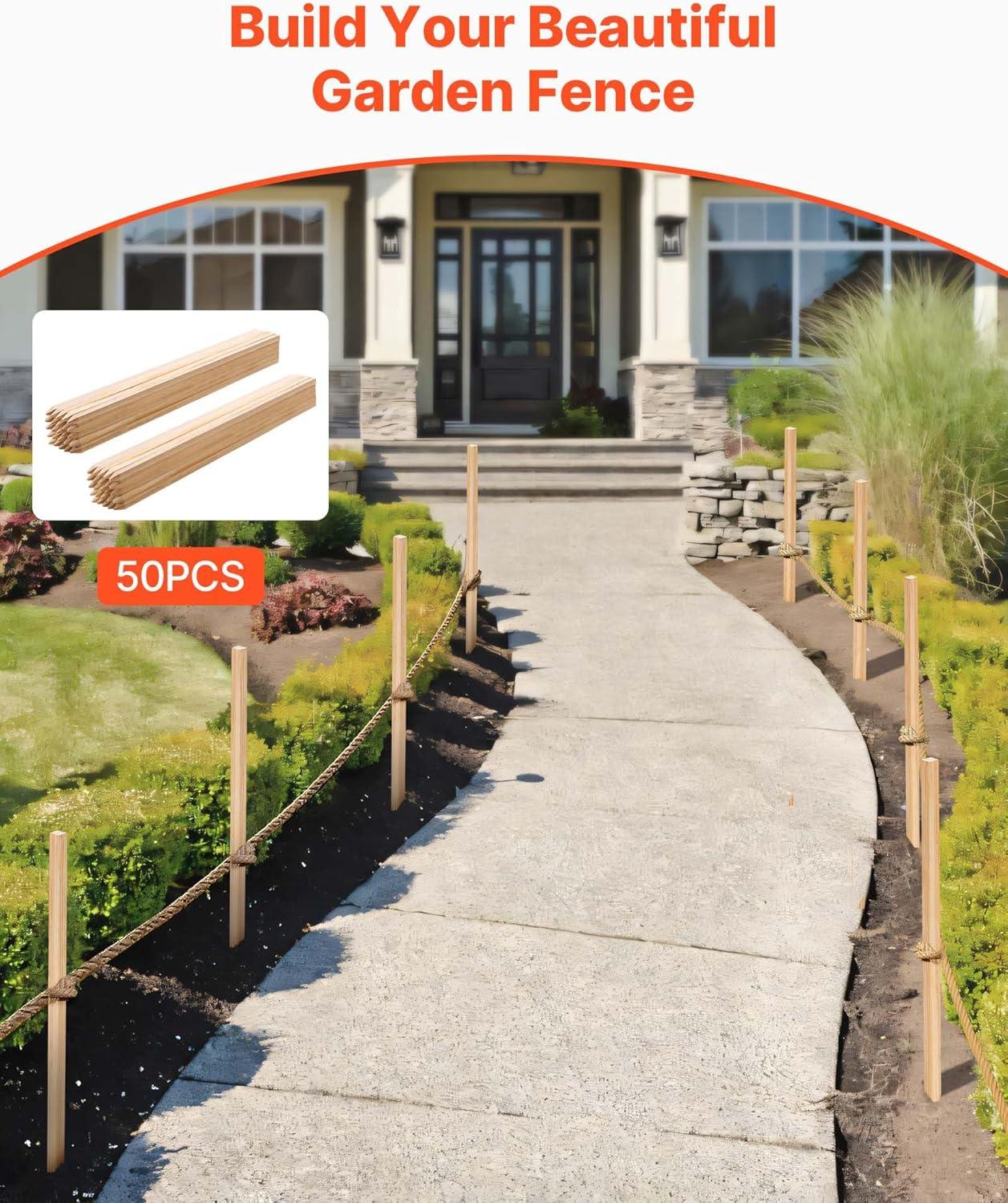 imageVEVOR Wooden Garden Stakes 25 Pcs 24 x 05 x15 in Survey Grading Stakes Garden Ground Stake with Sharp Point Fir Wood Plant Support Stake Sign Posts for Silt Fence Backyard Boundaries Baselines075 x 075 x 36in50pcs