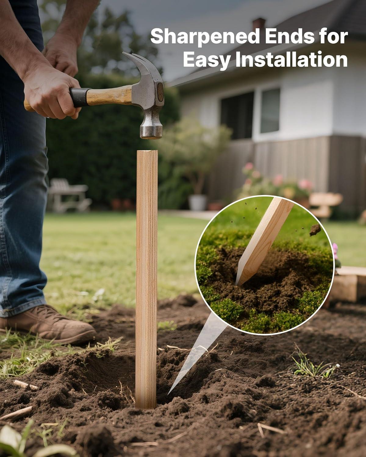 imageVEVOR Wooden Garden Stakes 25 Pcs 24 x 05 x15 in Survey Grading Stakes Garden Ground Stake with Sharp Point Fir Wood Plant Support Stake Sign Posts for Silt Fence Backyard Boundaries Baselines075 x 075 x 36in25pcs