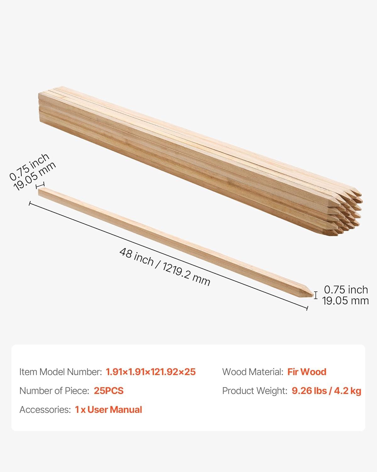 imageVEVOR Wooden Garden Stakes 25 Pcs 24 x 05 x15 in Survey Grading Stakes Garden Ground Stake with Sharp Point Fir Wood Plant Support Stake Sign Posts for Silt Fence Backyard Boundaries Baselines075 x 075 x 48in25pcs