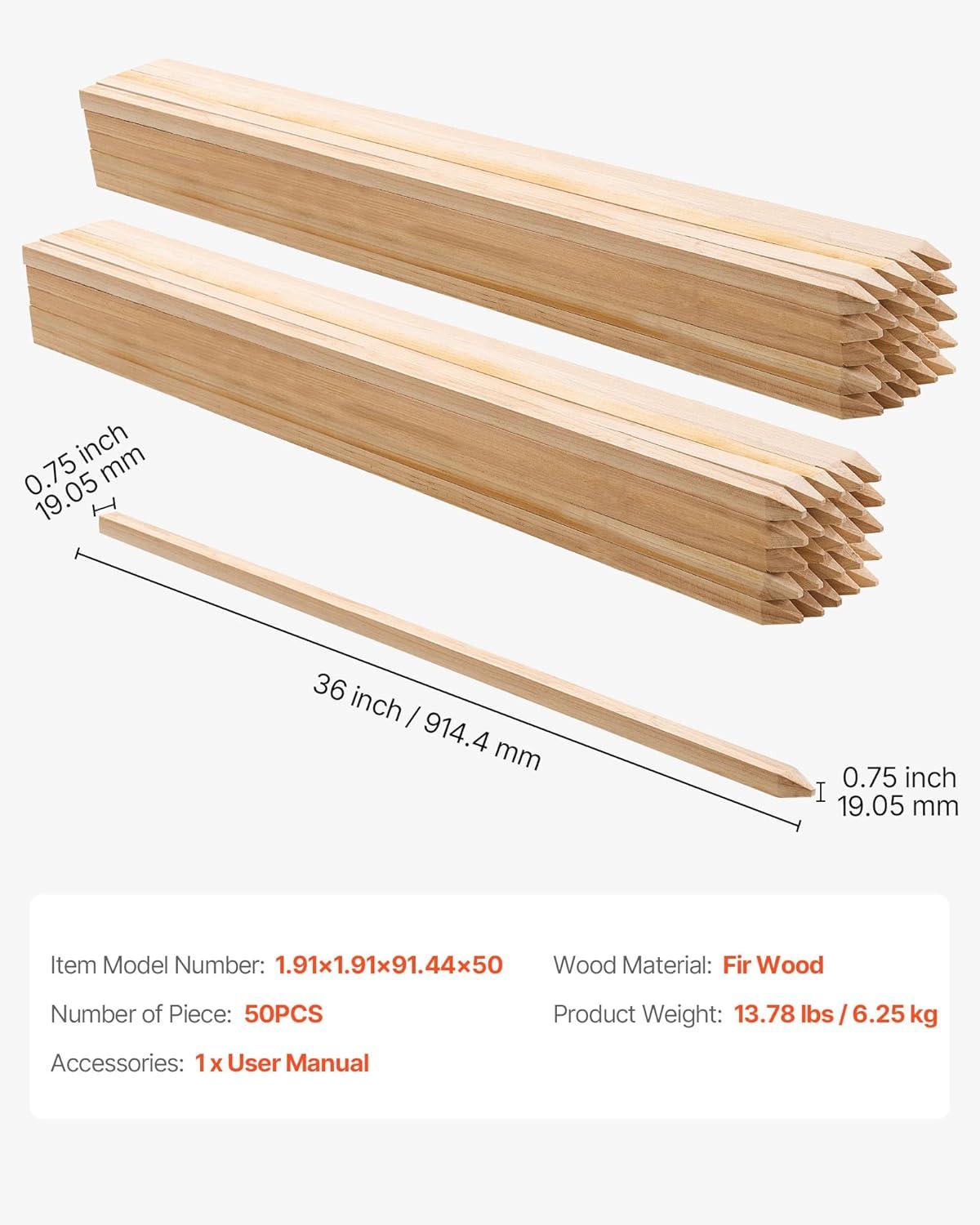 imageVEVOR Wooden Garden Stakes 25 Pcs 24 x 05 x15 in Survey Grading Stakes Garden Ground Stake with Sharp Point Fir Wood Plant Support Stake Sign Posts for Silt Fence Backyard Boundaries Baselines075 x 075 x 36in50pcs
