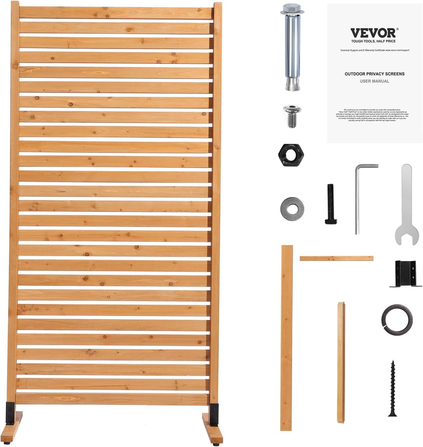 imageVEVOR Wooden Privacy Screen36quot W x 73quot H Outdoor Privacy Screen Freestanding Wood Privacy Panel with StandOutdoor Divider for Balcony Patio Lawn Garden