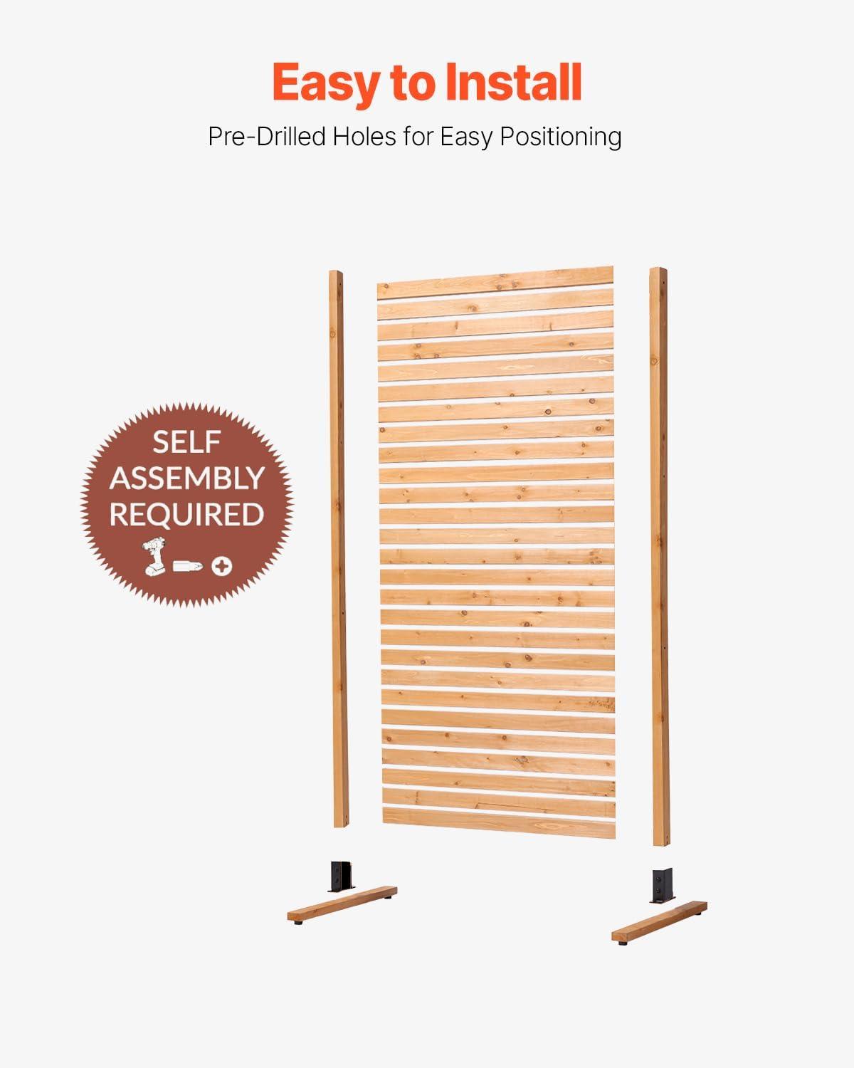 imageVEVOR Wooden Privacy Screen36quot W x 73quot H Outdoor Privacy Screen Freestanding Wood Privacy Panel with StandOutdoor Divider for Balcony Patio Lawn Garden