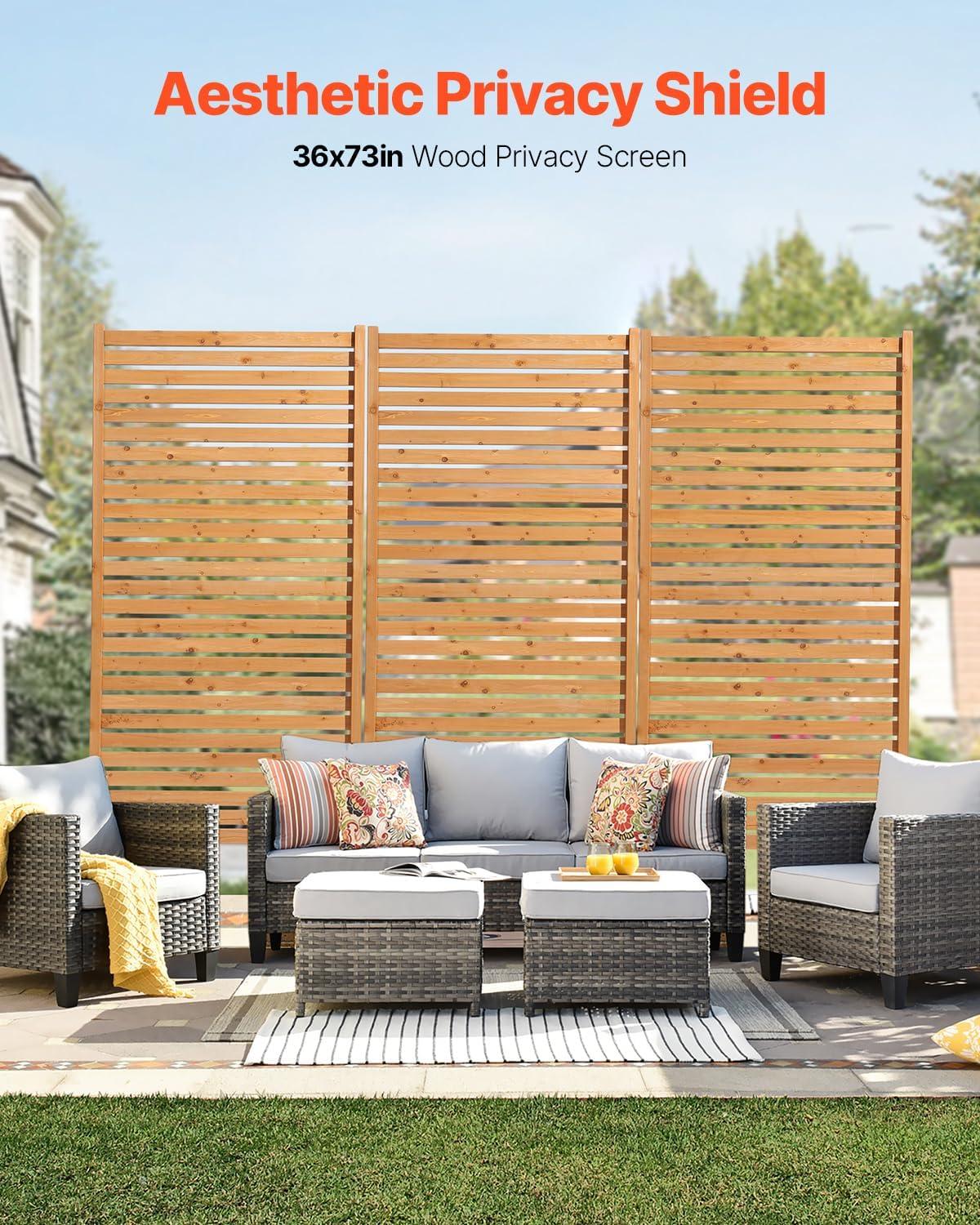 imageVEVOR Wooden Privacy Screen36quot W x 73quot H Outdoor Privacy Screen Freestanding Wood Privacy Panel with StandOutdoor Divider for Balcony Patio Lawn Garden