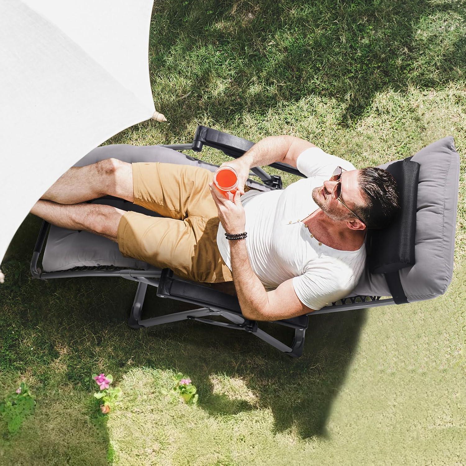 imageVEVOR Zero Gravity Chair 26 inch Zero Gravity Recliner Lounge Chair for Indoor and Outdoor Adjustable Anti Gravity Chair with Cushion Headrest Footrest and Cupholder 500 lbs BlackGrey