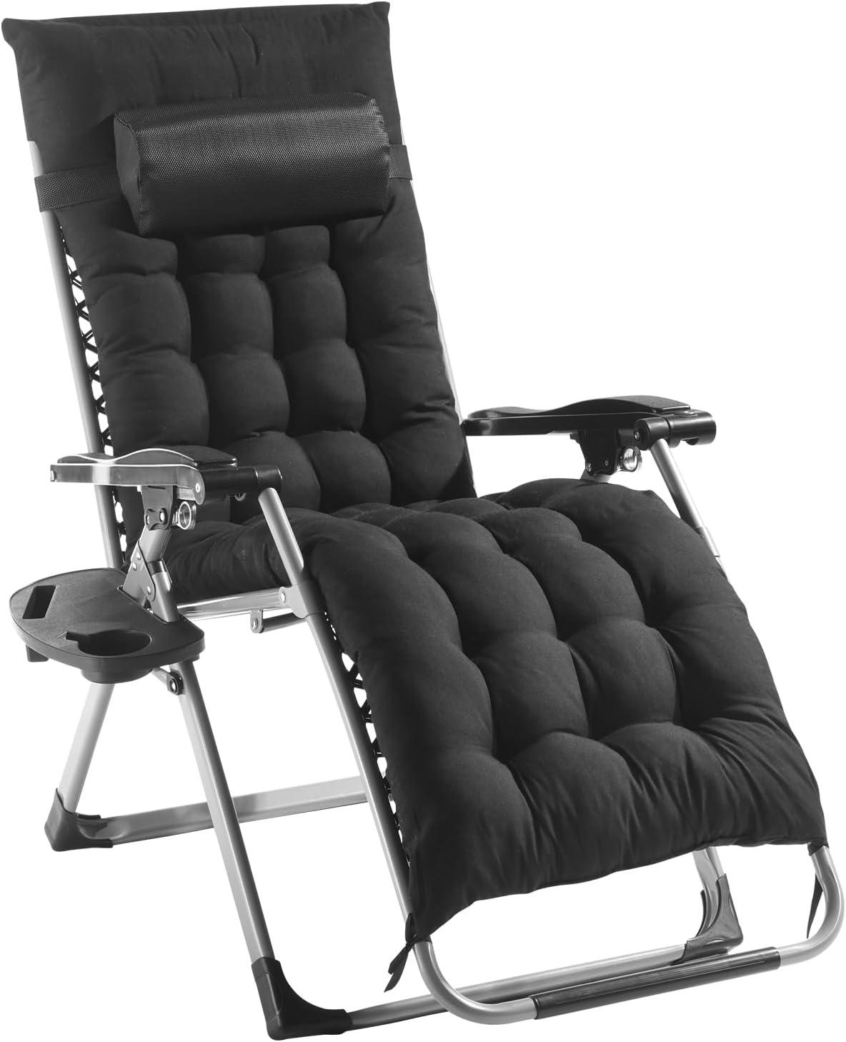imageVEVOR Zero Gravity Chair 26 inch Zero Gravity Recliner Lounge Chair for Indoor and Outdoor Adjustable Anti Gravity Chair with Cushion Headrest Footrest and Cupholder 500 lbs BlackBlack