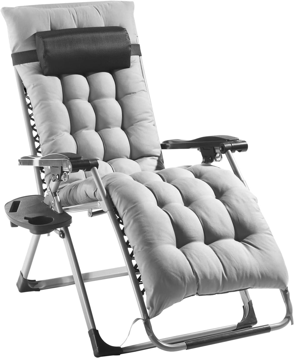 imageVEVOR Zero Gravity Chair 26 inch Zero Gravity Recliner Lounge Chair for Indoor and Outdoor Adjustable Anti Gravity Chair with Cushion Headrest Footrest and Cupholder 500 lbs BlackGrey