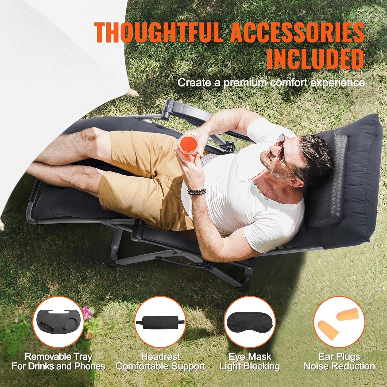 imageVEVOR Zero Gravity Chair 26 inch Zero Gravity Recliner Lounge Chair for Indoor and Outdoor Adjustable Anti Gravity Chair with Cushion Headrest Footrest and Cupholder 500 lbs BlackBlack