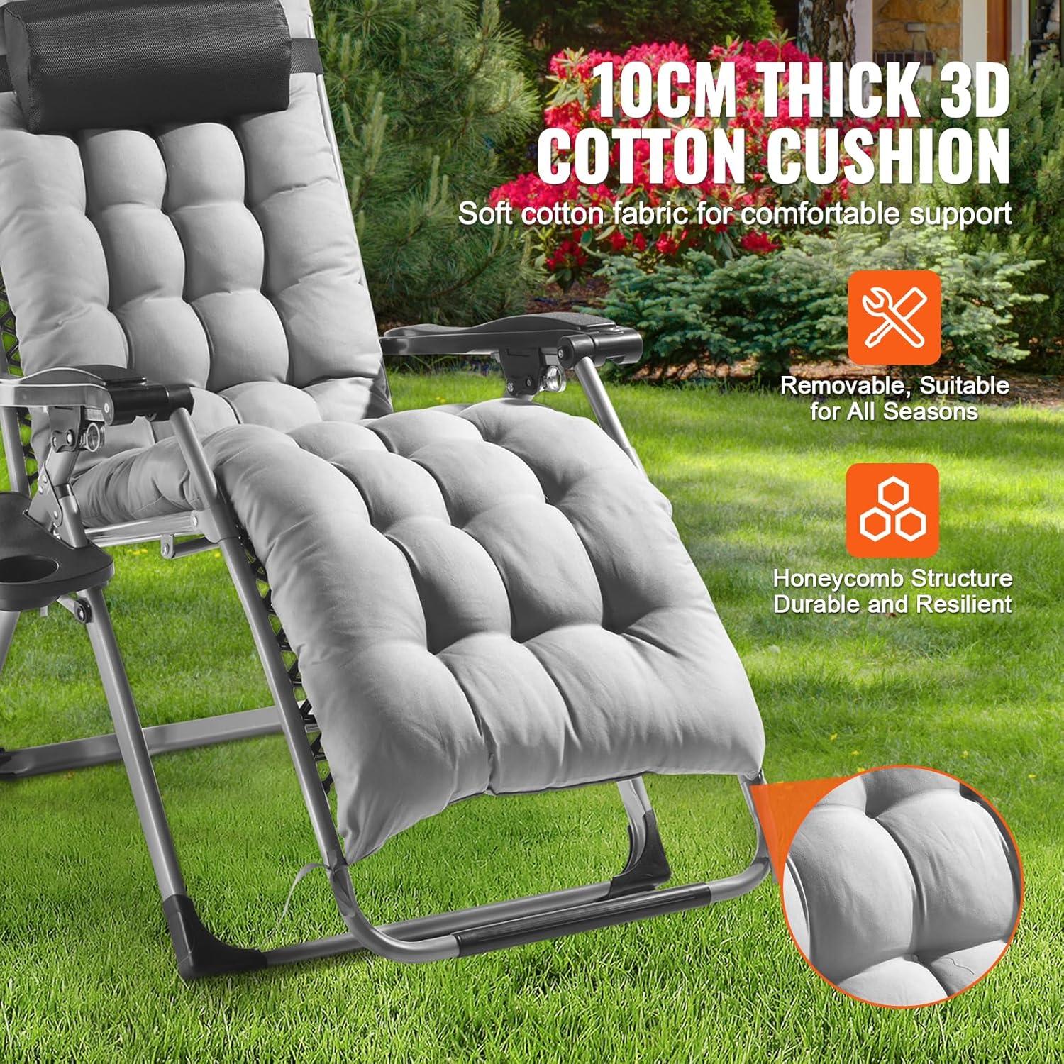 imageVEVOR Zero Gravity Chair 26 inch Zero Gravity Recliner Lounge Chair for Indoor and Outdoor Adjustable Anti Gravity Chair with Cushion Headrest Footrest and Cupholder 500 lbs BlackGrey