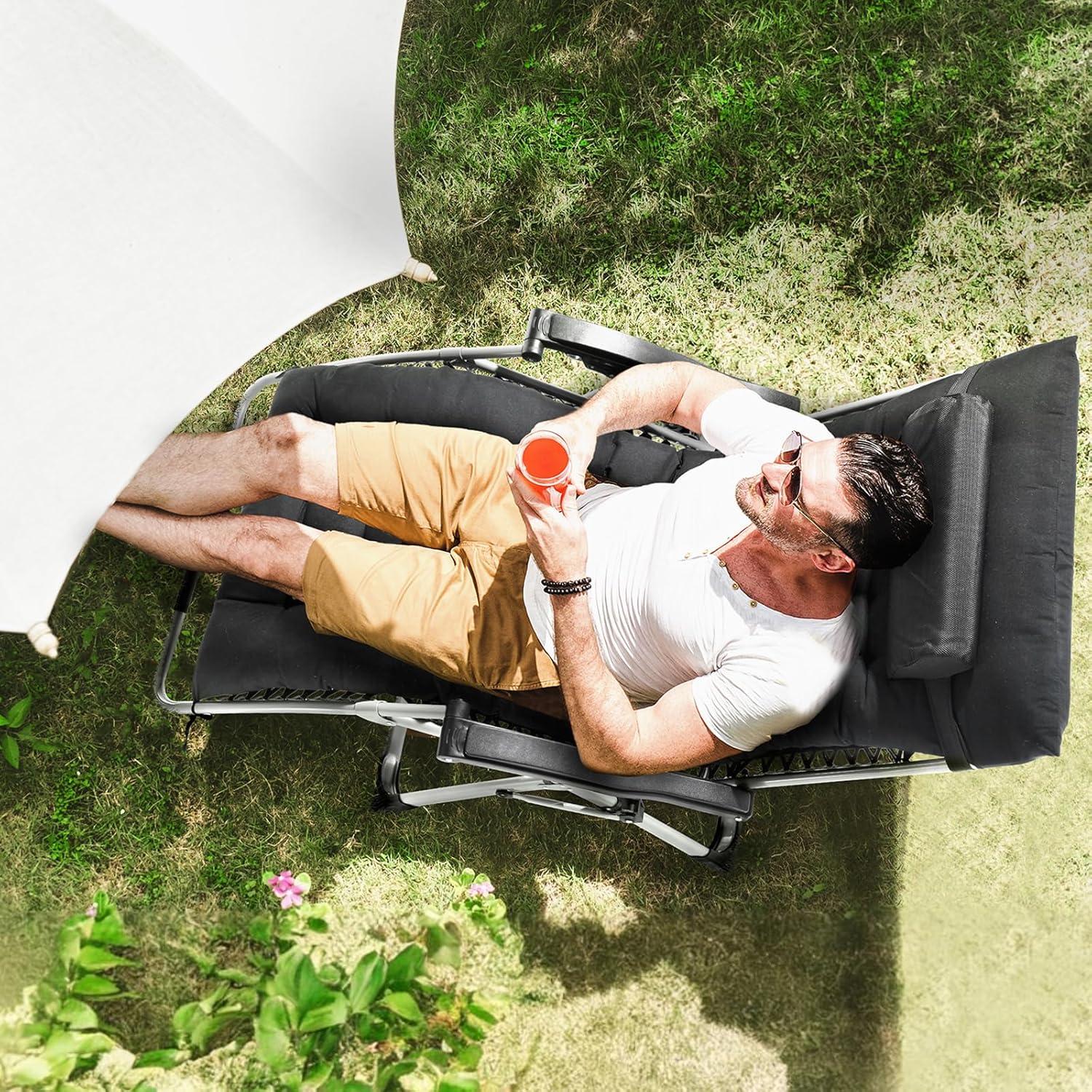 imageVEVOR Zero Gravity Chair 26 inch Zero Gravity Recliner Lounge Chair for Indoor and Outdoor Adjustable Anti Gravity Chair with Cushion Headrest Footrest and Cupholder 500 lbs BlackBlack