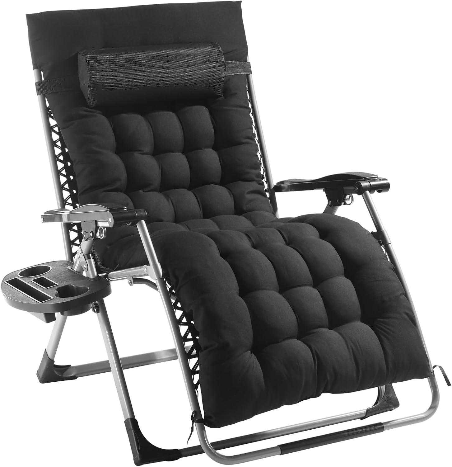 imageVEVOR Zero Gravity Chair 26 inch Zero Gravity Recliner Lounge Chair for Indoor and Outdoor Adjustable Anti Gravity Chair with Cushion Headrest Footrest and Cupholder 500 lbs BlackBlack
