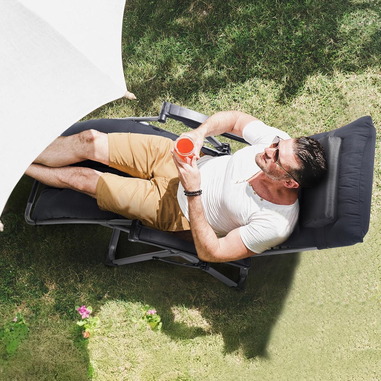 imageVEVOR Zero Gravity Chair 26 inch Zero Gravity Recliner Lounge Chair for Indoor and Outdoor Adjustable Anti Gravity Chair with Cushion Headrest Footrest and Cupholder 500 lbs BlackBlack