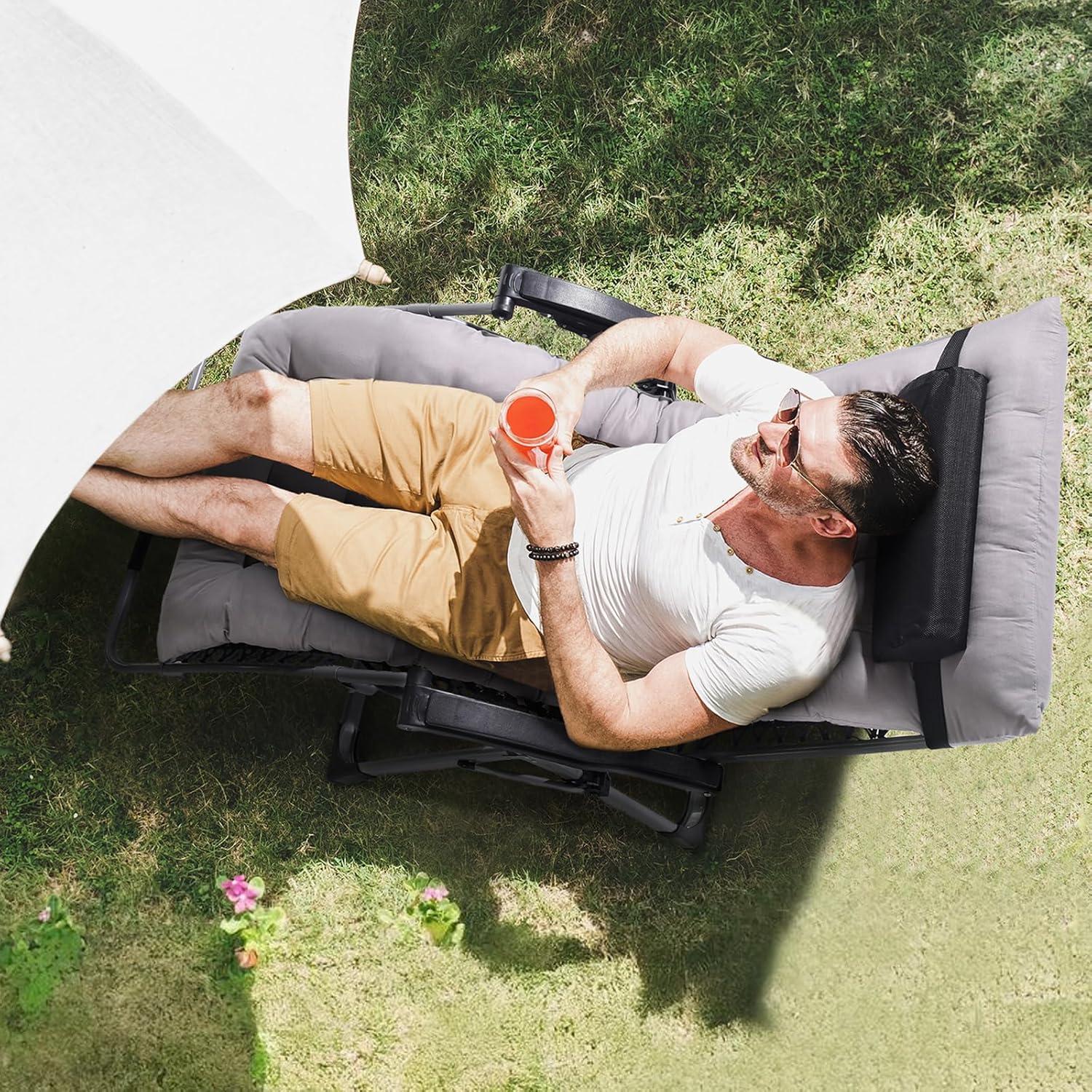 imageVEVOR Zero Gravity Chair 26 inch Zero Gravity Recliner Lounge Chair for Indoor and Outdoor Adjustable Anti Gravity Chair with Cushion Headrest Footrest and Cupholder 500 lbs BlackGrey