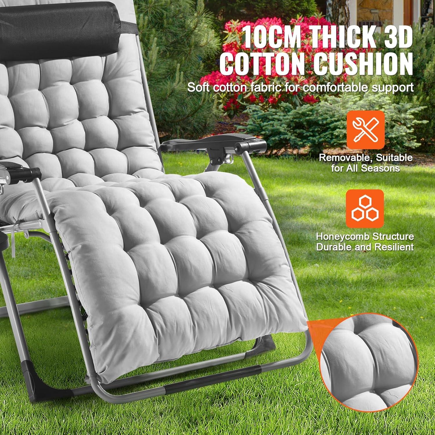 imageVEVOR Zero Gravity Chair 26 inch Zero Gravity Recliner Lounge Chair for Indoor and Outdoor Adjustable Anti Gravity Chair with Cushion Headrest Footrest and Cupholder 500 lbs BlackGrey