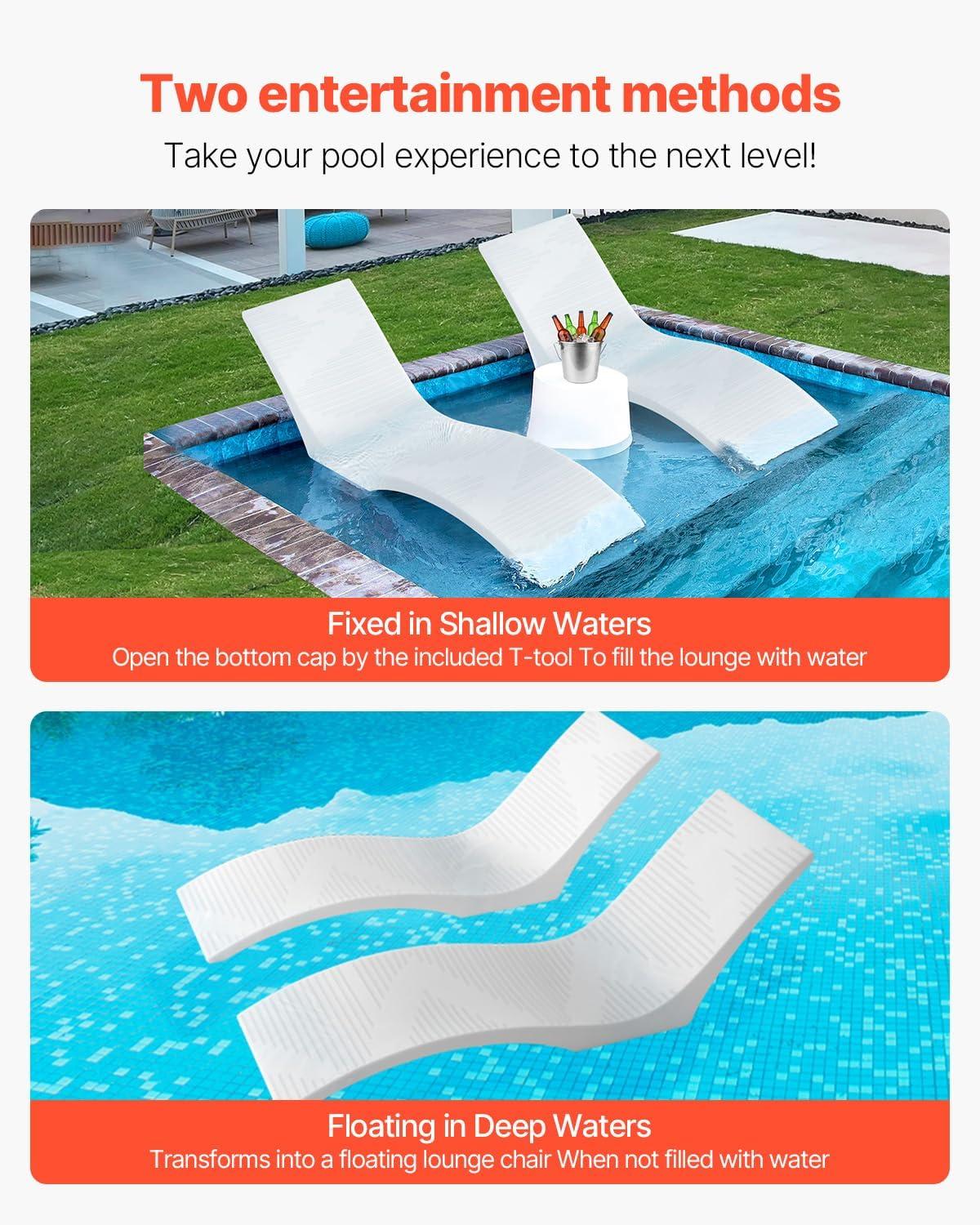 imageVEVOR inPool Lounge Chairs Set of 2 Chaise Lounger Inside Lounge Chairs for up to 5quot Water Depths Fixed in Pools ampamp Floating on Water Suitable for All Pool Types Poolside ampamp Sun Deck Tanning