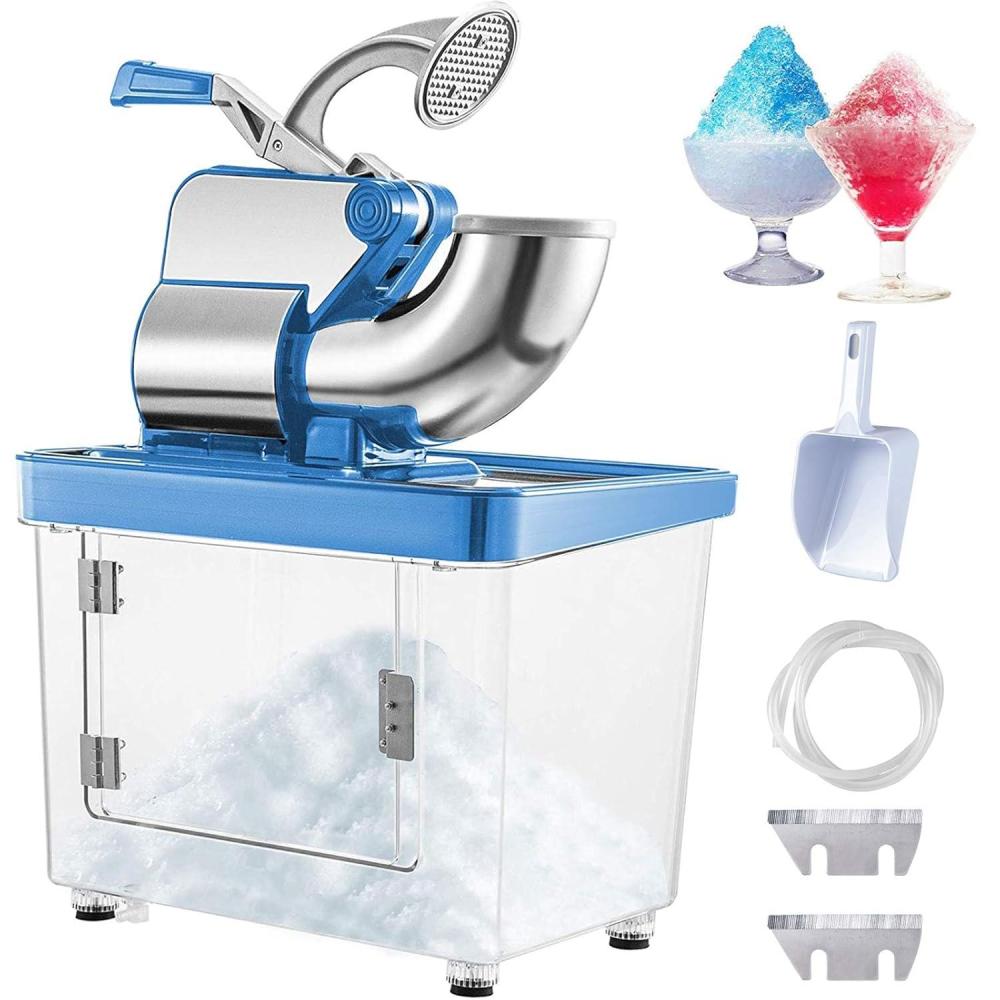 imageVEVOR 110V Commercial Ice Crusher 661LBSH ETL Approved 300W Electric Snow Cone Machine with Dual Blades Stainless Steel Shaved Ice Machine with Safety OnOff Switch for Family Restaurants BarsBlue
