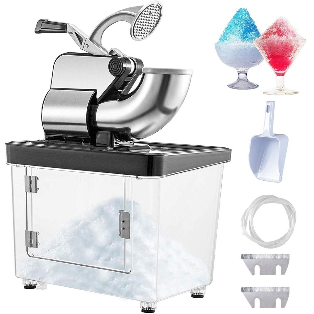 imageVEVOR 110V Commercial Ice Crusher 661LBSH ETL Approved 300W Electric Snow Cone Machine with Dual Blades Stainless Steel Shaved Ice Machine with Safety OnOff Switch for Family Restaurants BarsBlack