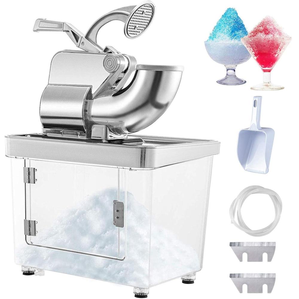 imageVEVOR 110V Commercial Ice Crusher 661LBSH ETL Approved 300W Electric Snow Cone Machine with Dual Blades Stainless Steel Shaved Ice Machine with Safety OnOff Switch for Family Restaurants BarsWhite