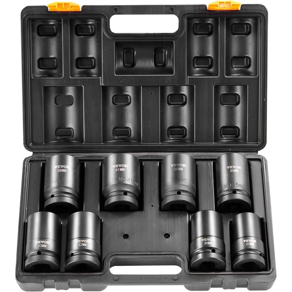 imageVEVOR 12quot Drive Impact Socket Set 65 Piece SAE 38quot to 114quot and Metric 1024mm 6 Point CrV Alloy Steel for Auto Repair EasytoRead Size Markings Rugged Construction Storage Case1 8PCS CRMO