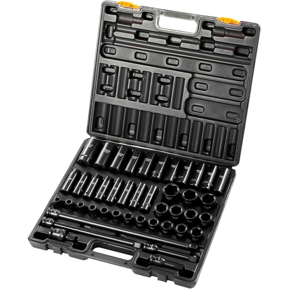 imageVEVOR 12quot Drive Impact Socket Set 65 Piece SAE 38quot to 114quot and Metric 1024mm 6 Point CrV Alloy Steel for Auto Repair EasytoRead Size Markings Rugged Construction Storage Case12 43PCS
