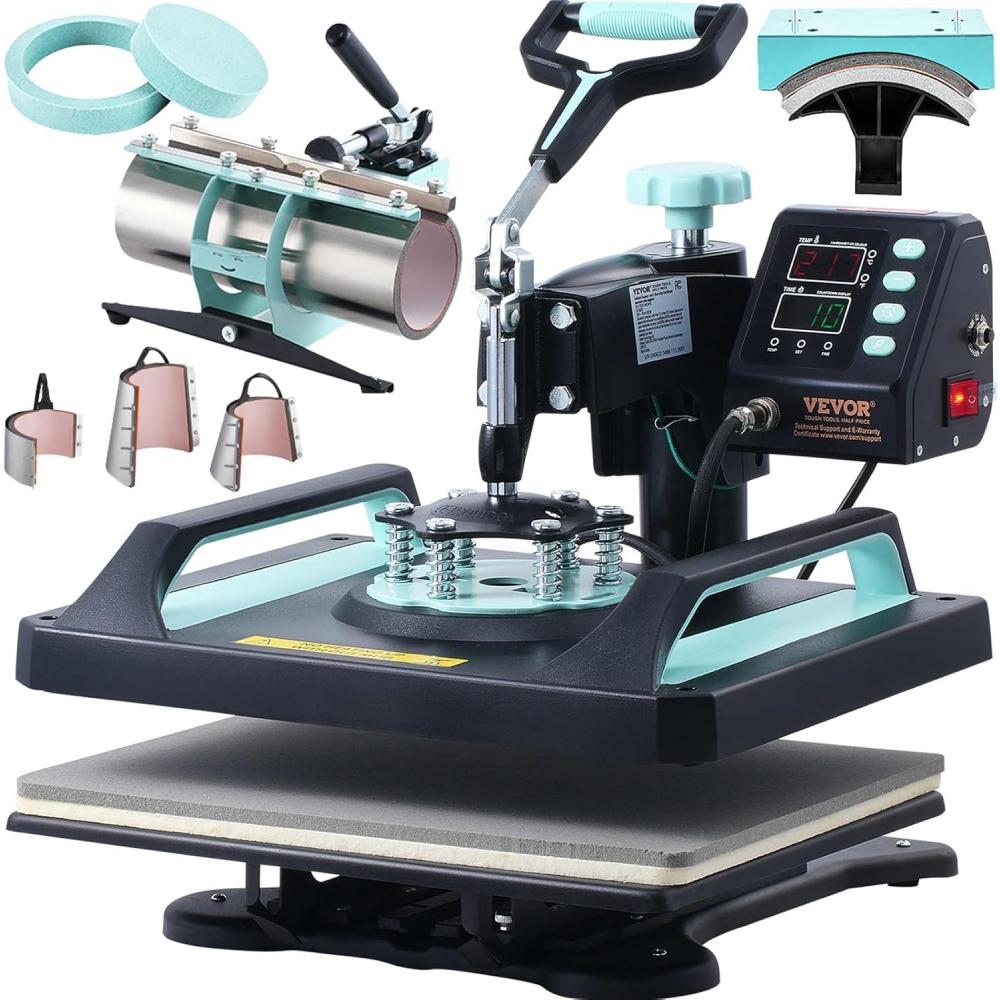 imageVEVOR 15x15 Heat Press Machine 8 in 1 Combo with 30 OZ Tumbler Press ampamp Hat Press Slide Out Heat Press Sublimation Machine for TShirts Hats Caps Tumblers Glass Cans Mugs and Plates Light Green8in112x1530OZGreen