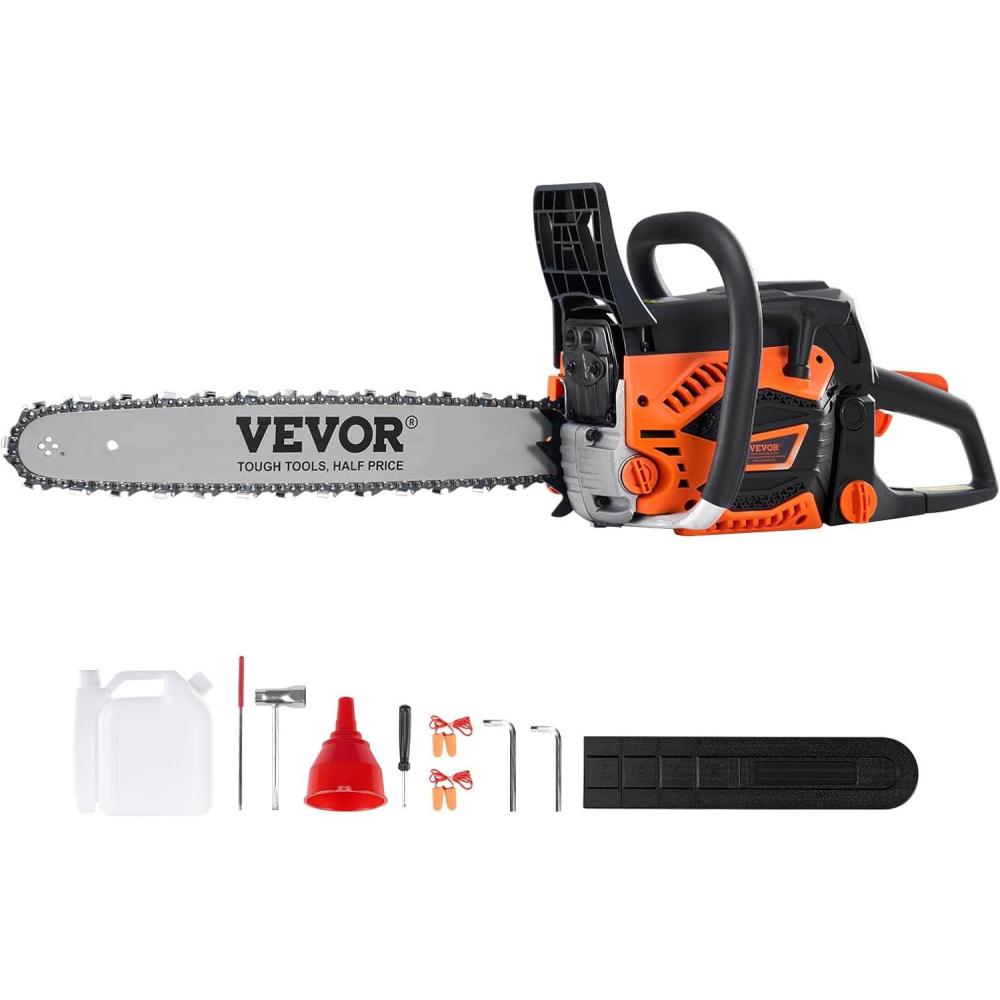 imageVEVOR 20inch 62CC Gas Powered Chainsaw 38 HP 2 Stroke Engine Gas Power Chainsaws with NonSlip Handle Gas Chainsaws with Dual Fuel Tanks For Wood Cutting Tree Trimming and Land Clearing52CC 18inch