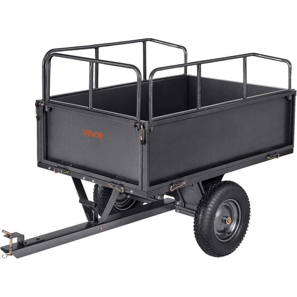 imageVEVOR 22 CuFt 1600Lbs Steel ATV UTV Trailer Tow Behind Dump Cart Heavy Duty Pull Behind Utility Dump Trailer for Lawn Mower Trailer Tractor Garden Yard with Removable Rear Panel600Lbs17cuft