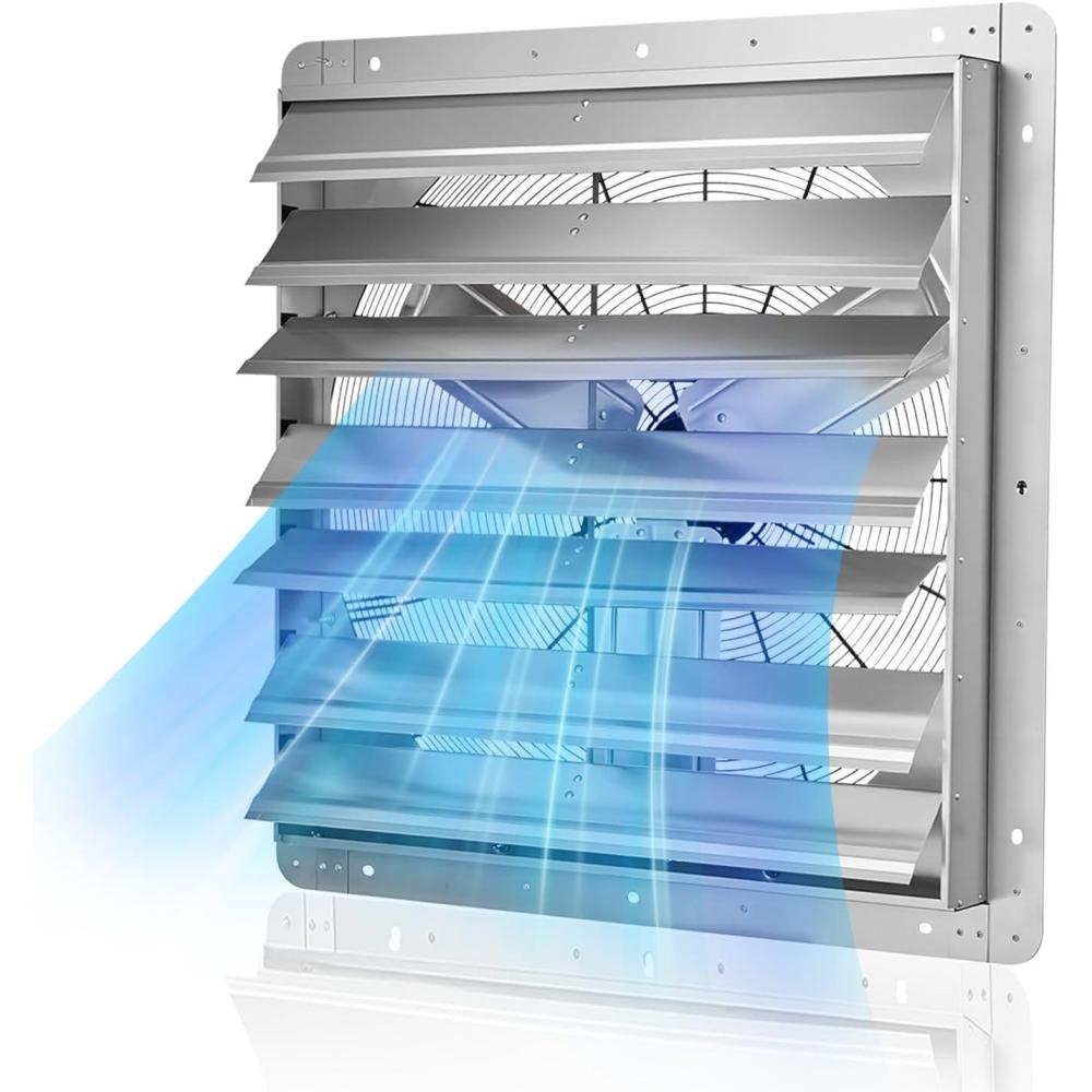 imageVEVOR 24 Inch Shutter Exhaust Fan Wall Mounted HighSpeed 3320CFM Vent Fan For Garages Shops Greenhouse Attic Ventilation AC Motor Fan Only30 Inch